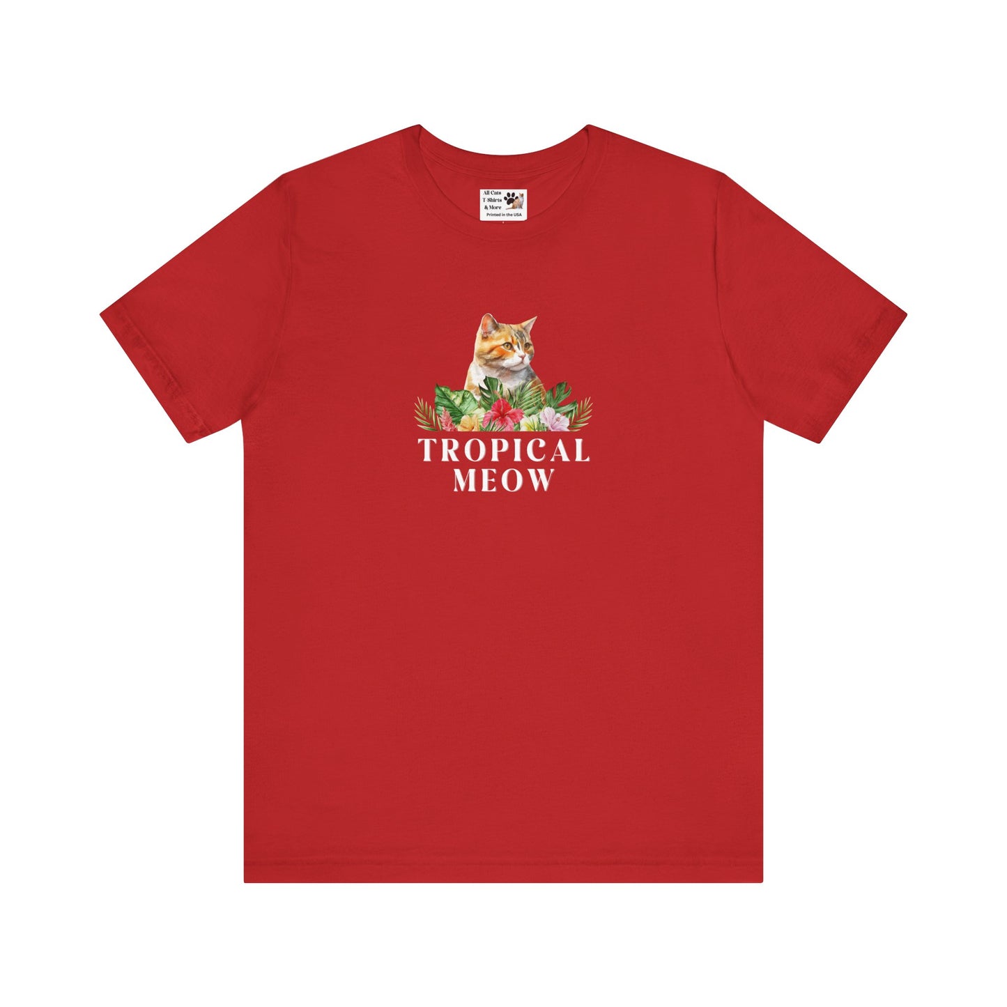 Tropical Meow Cat T-Shirt - (Cute Floral Cat Tee, Tropical Meow #2 No Background)