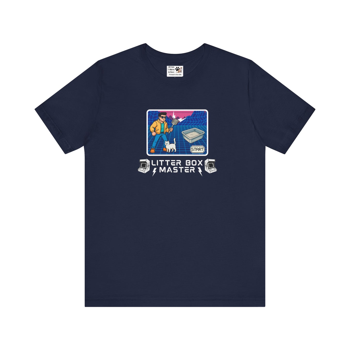 Litter Box Master T-Shirt [Tee #3] - (Funny Retro "Cat Litter Scooping Arcade Game" T-Shirt)