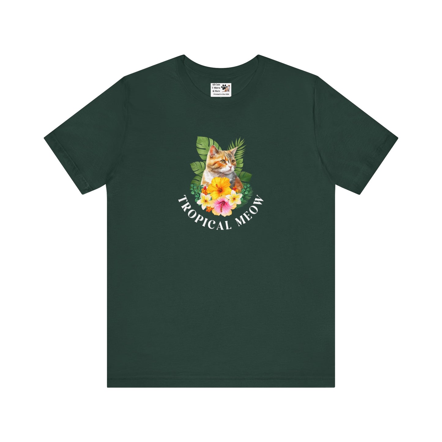 Tropical Meow T-Shirt — Tropical Style Cat Fan Graphic Tee (#3 No Background)