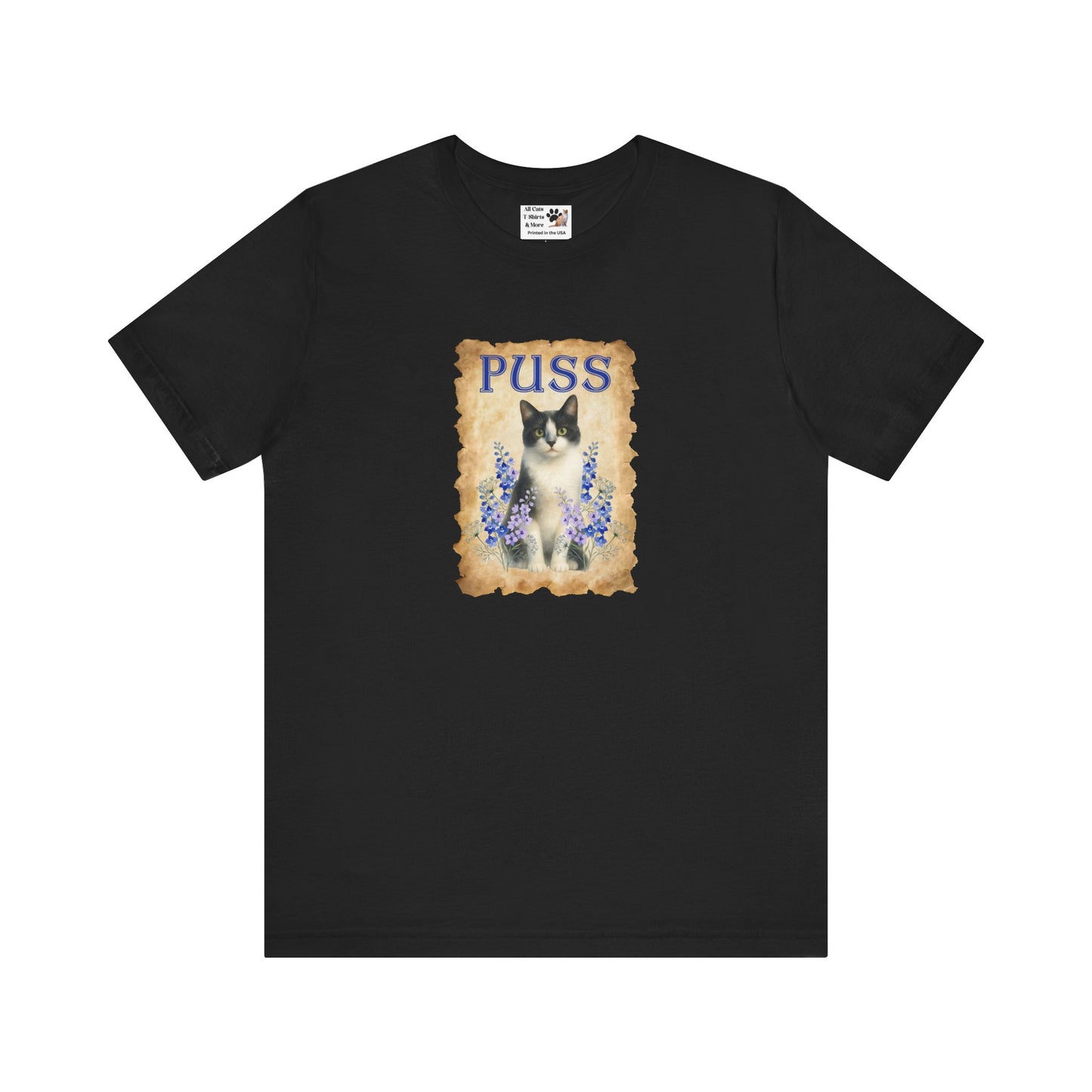 "Puss" Vintage Floral Cat T-Shirt - (Pussycat Graphic Tee)