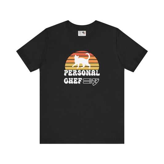 Vintage Sunset Personal Chef for Cats T-Shirt (#22 - Cat & Can Opener - Unisex Jersey Tee)