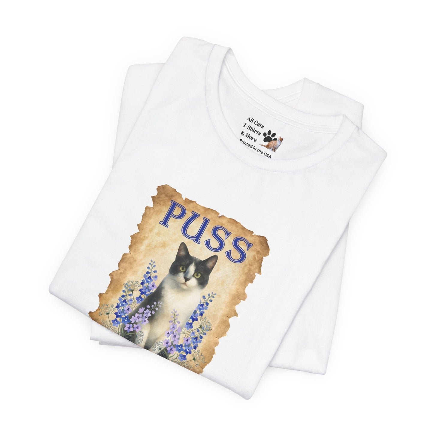 "Puss" Vintage Floral Cat T-Shirt - (Pussycat Graphic Tee)