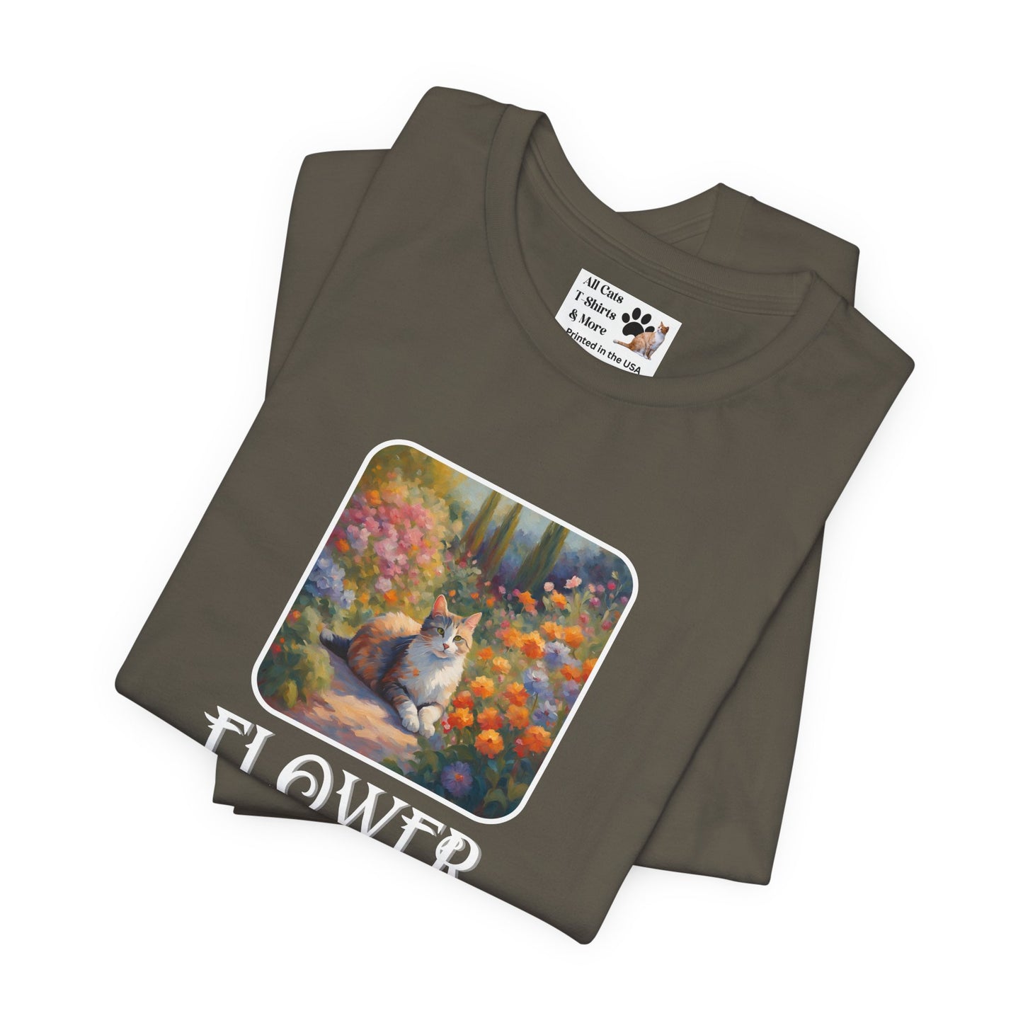 Flower Cats T-Shirt — (Flower Cats Tee #1, Colorful Garden Cat T-Shirt for Cat Fans & Cat Lovers!)