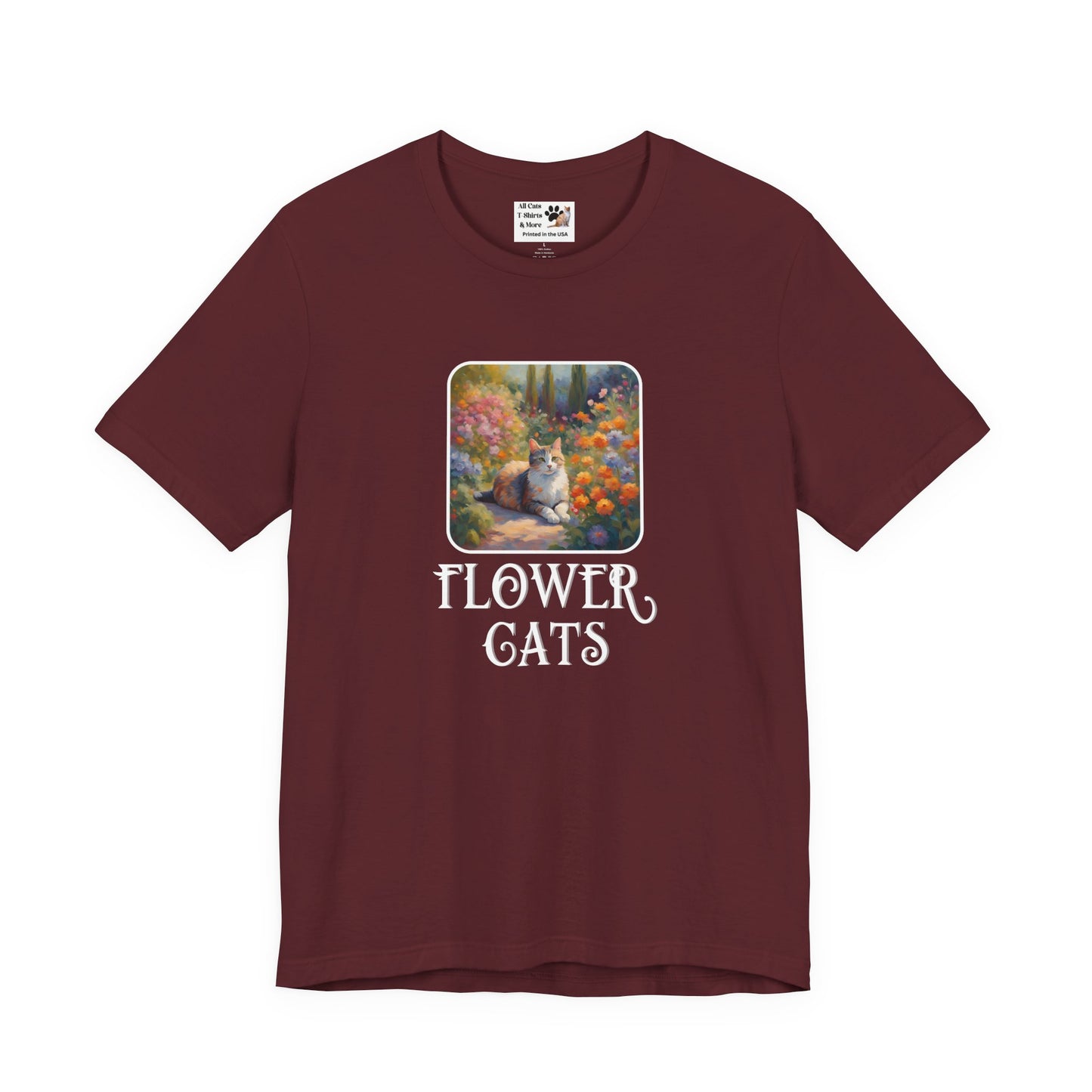 Flower Cats T-Shirt — (Flower Cats Tee #1, Colorful Garden Cat T-Shirt for Cat Fans & Cat Lovers!)