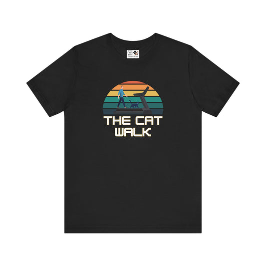 The "Cat Walk" Colorful Vintage Sunset T-Shirt [#2] - (Cat Fan Tee, Funny Cat Shirt, Retro Cat Owner Gift)