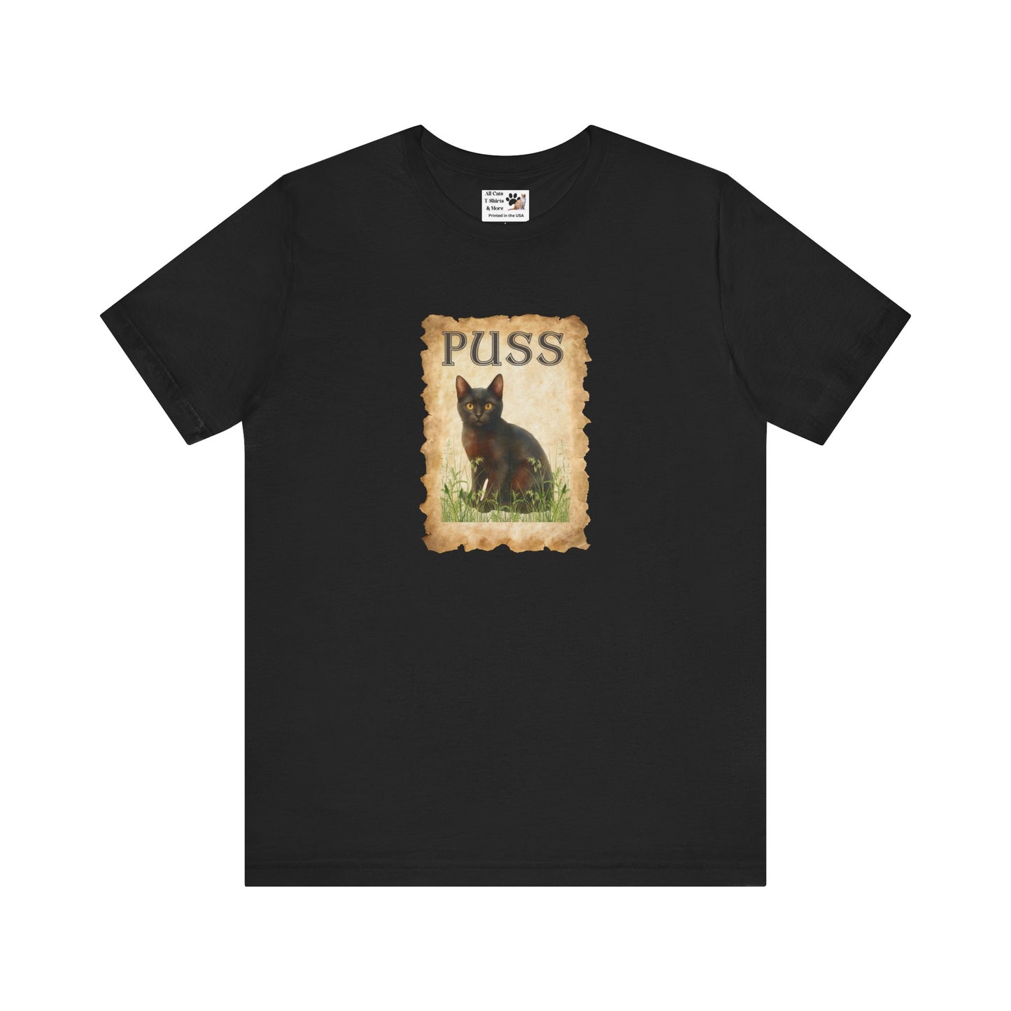 "Puss" Vintage Black Cat T-Shirt - (Pussycat Graphic Tee #2)