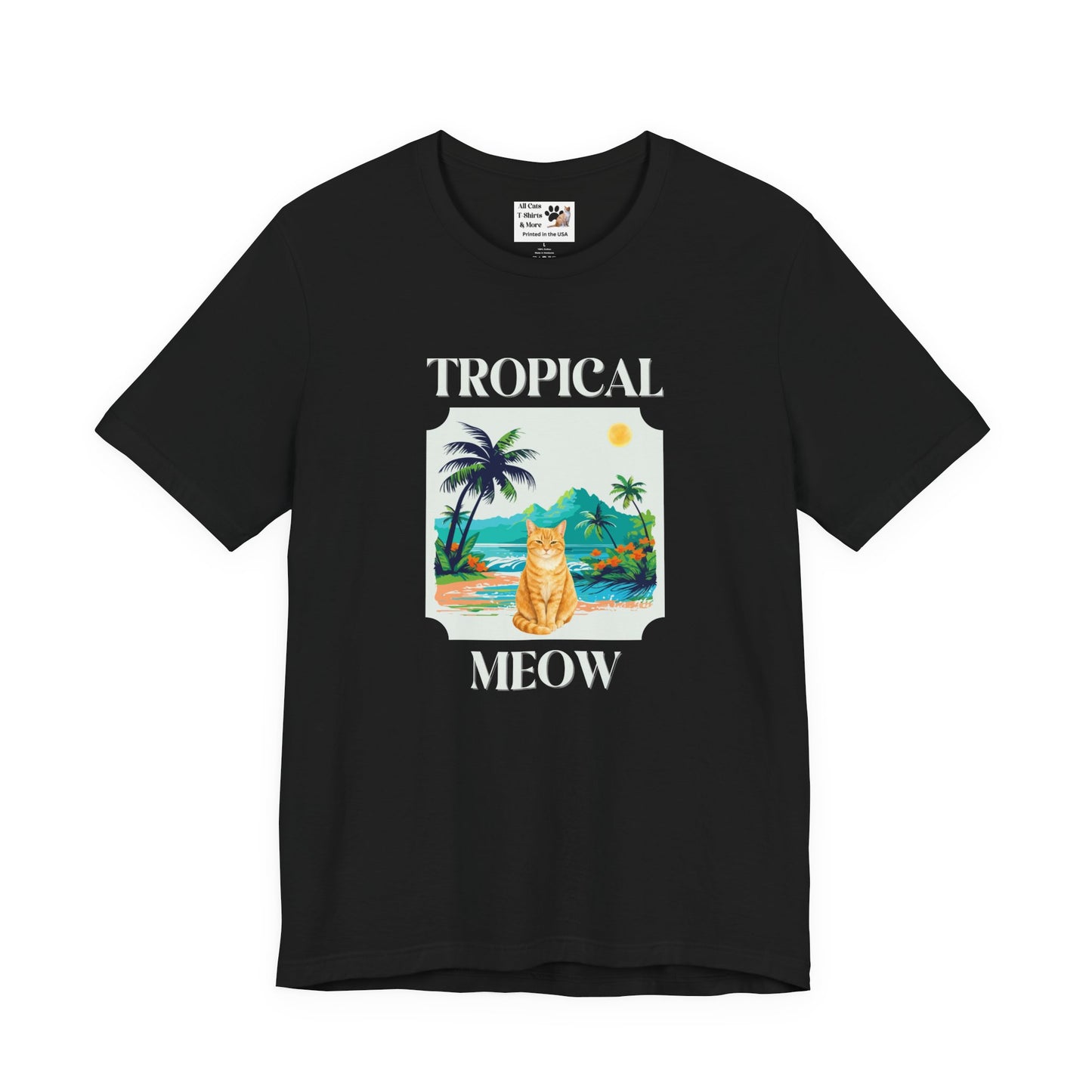 Tropical Meow Cat Tee — (Retro Beach Cat Graphic T-Shirt)