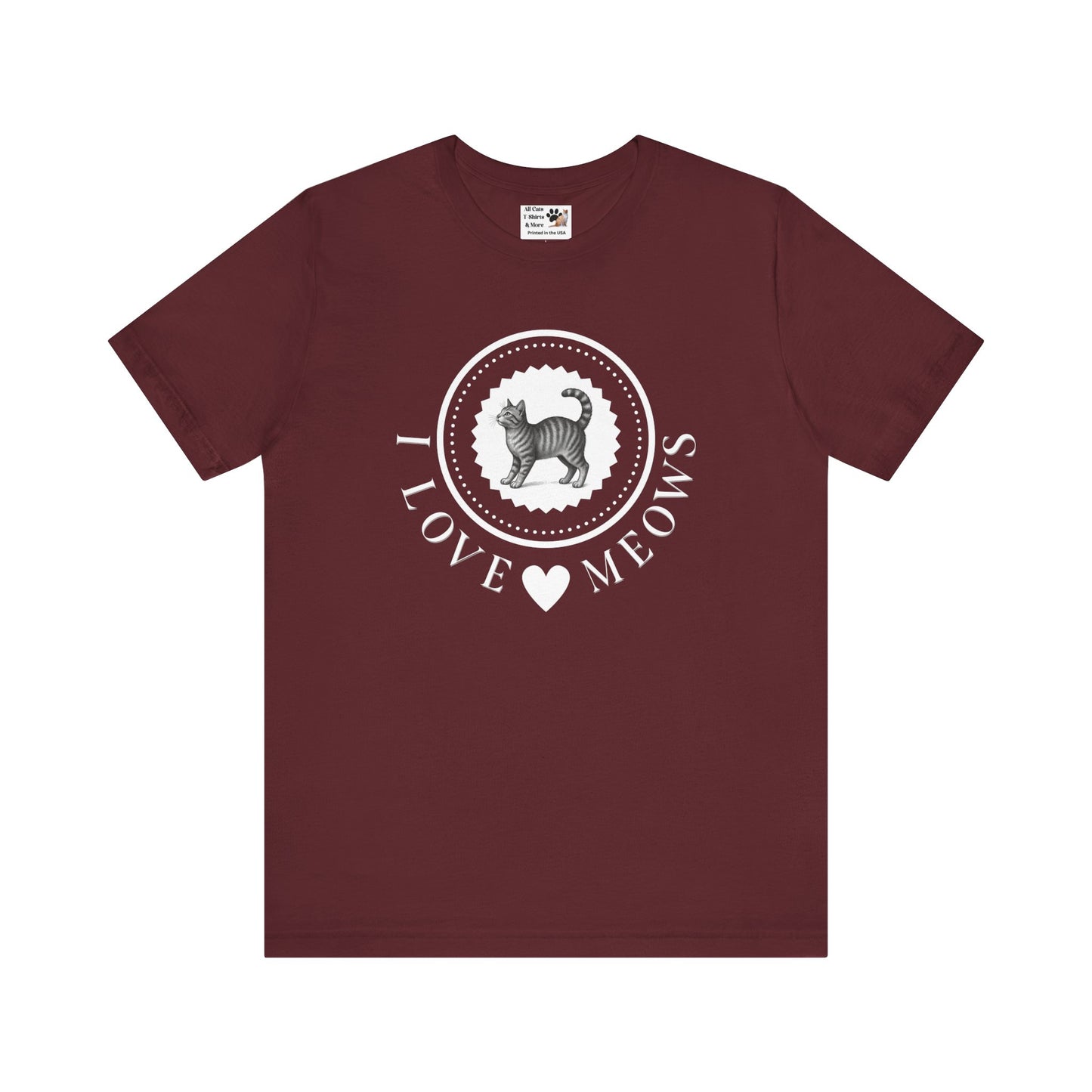 I Love Meows Cat T-Shirt - (Tee #4, Cute Retro Kitty Graphic Tee for Cat Lovers)