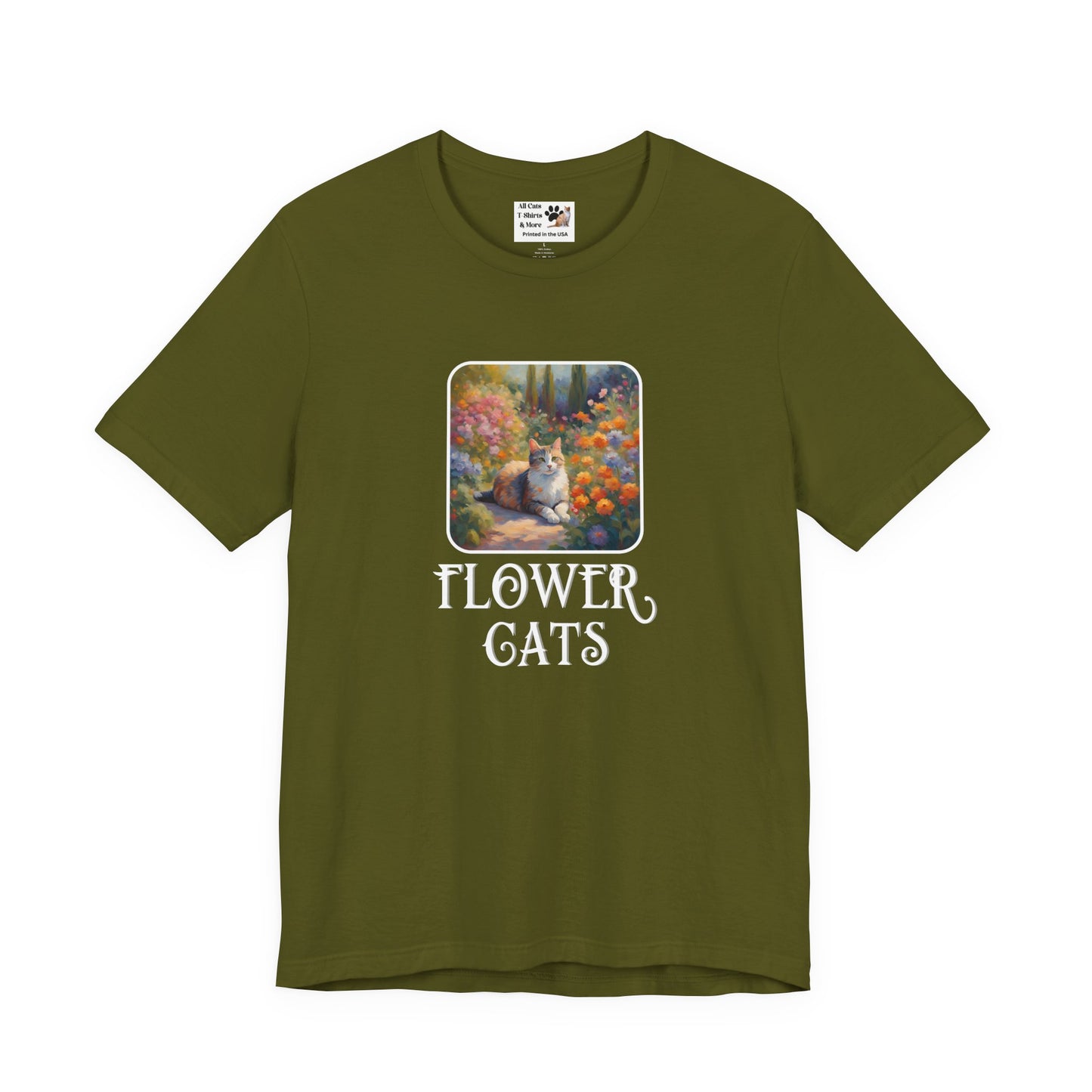 Flower Cats T-Shirt — (Flower Cats Tee #1, Colorful Garden Cat T-Shirt for Cat Fans & Cat Lovers!)