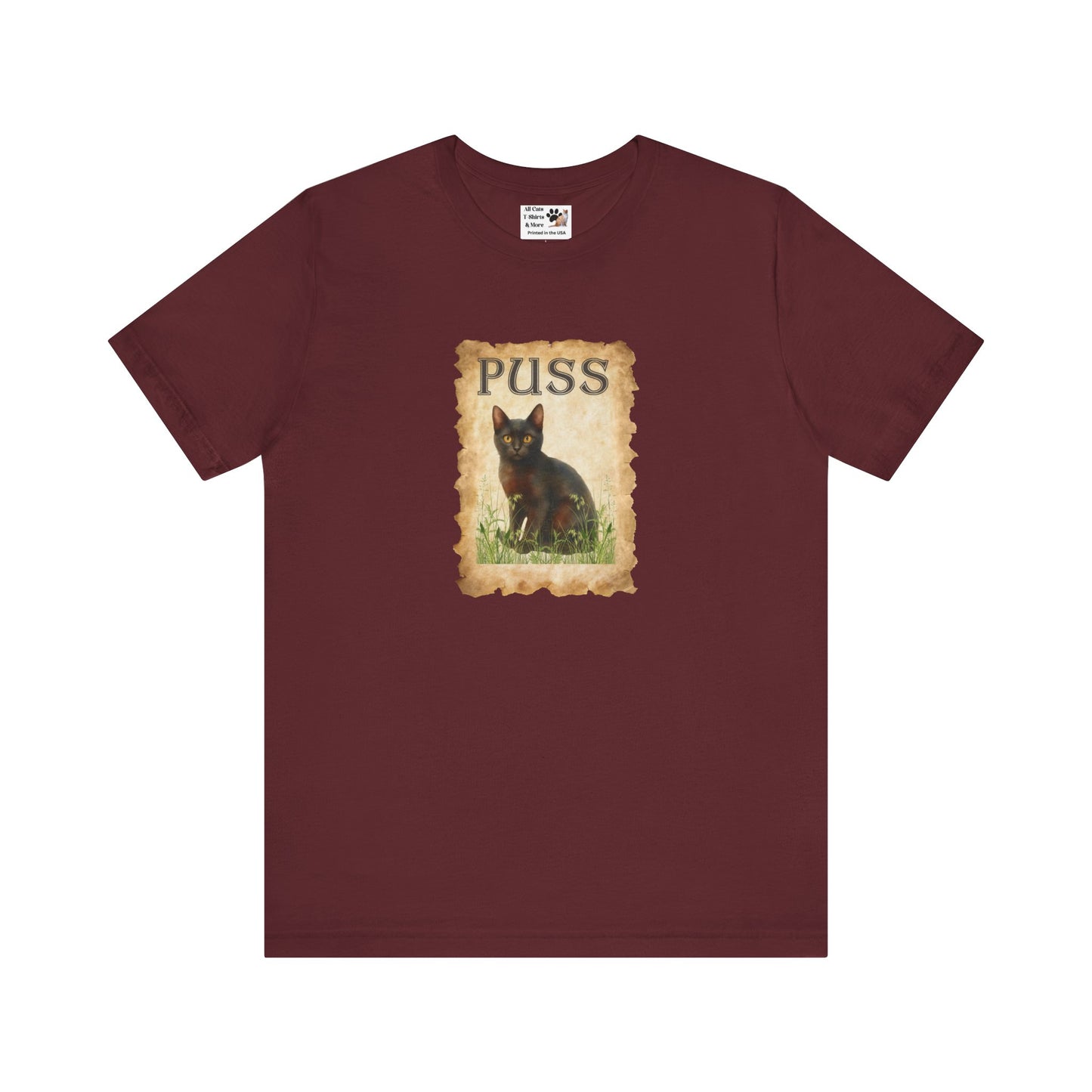 "Puss" Vintage Black Cat T-Shirt - (Pussycat Graphic Tee #2)