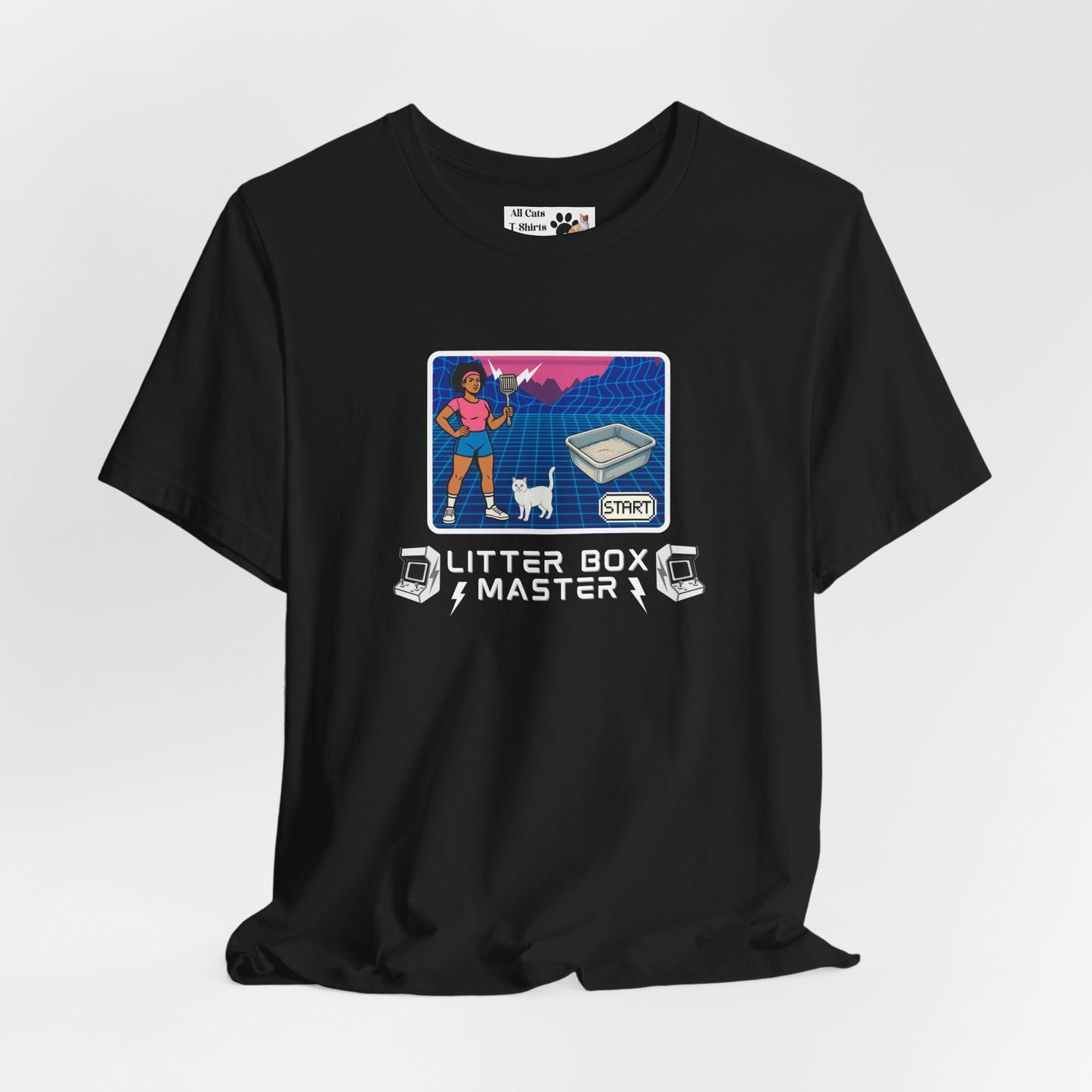 Litter Box Master T-Shirt [Tee #2] - (Funny Retro "Cat Litter Scooping Arcade Game" T-Shirt)