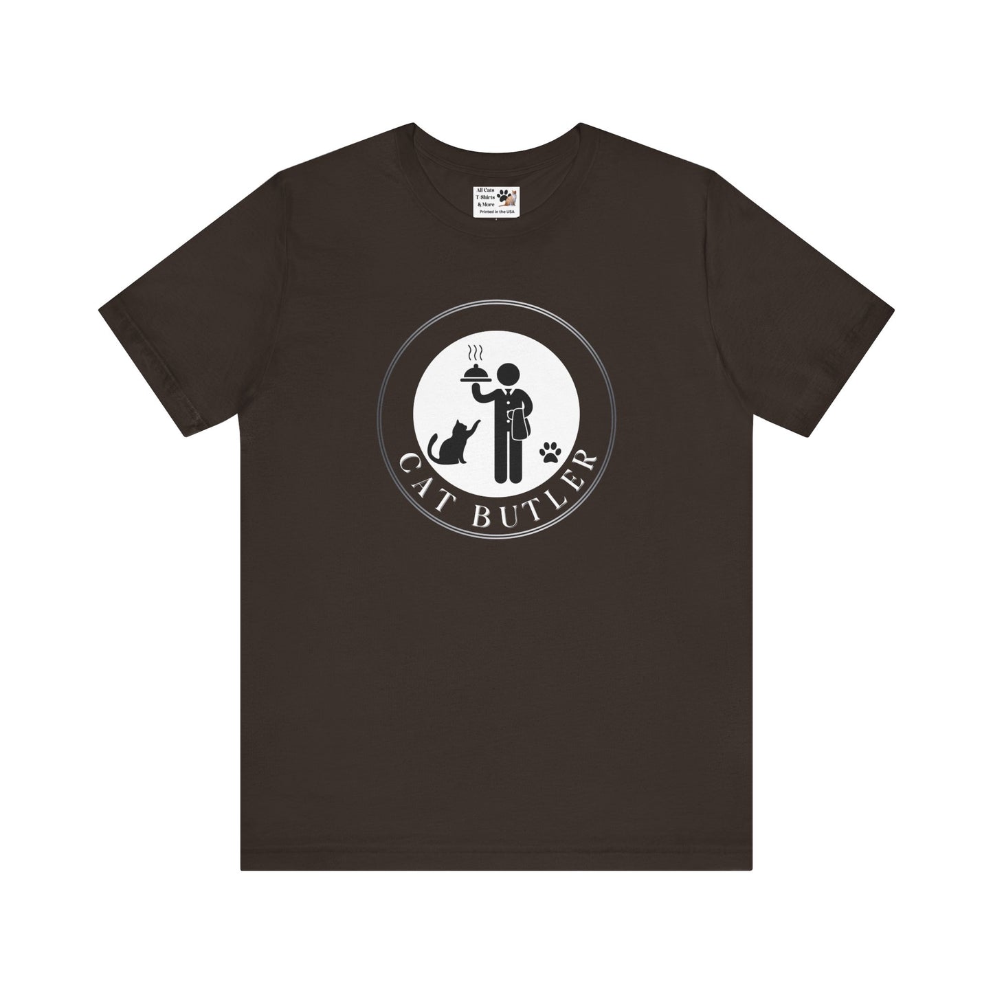 "Cat Butler" T-Shirt - With Black & White Graphic - (Unisex Jersey Short Sleeve Tee - Perfect Gift for Cat Lovers!)