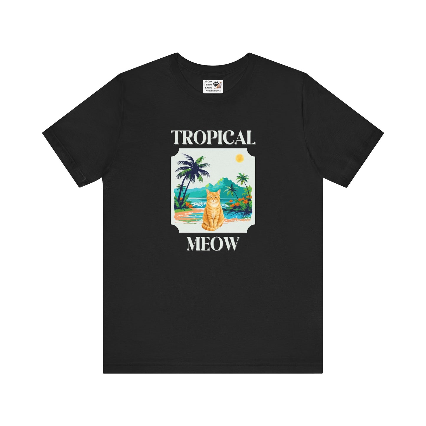 Tropical Meow Cat Tee — (Retro Beach Cat Graphic T-Shirt)