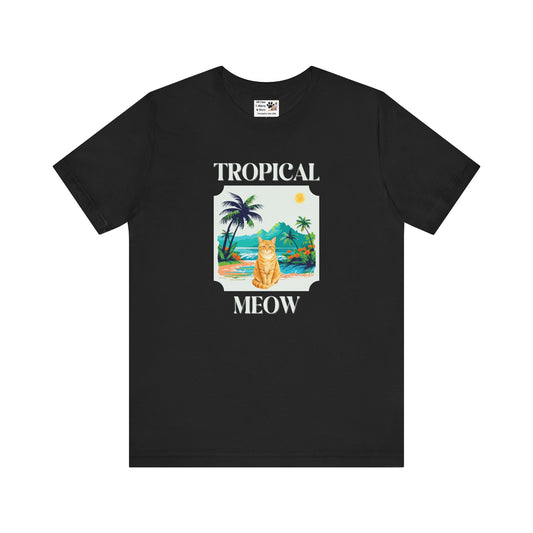 Tropical Meow Cat Tee — (Retro Beach Cat Graphic T-Shirt)