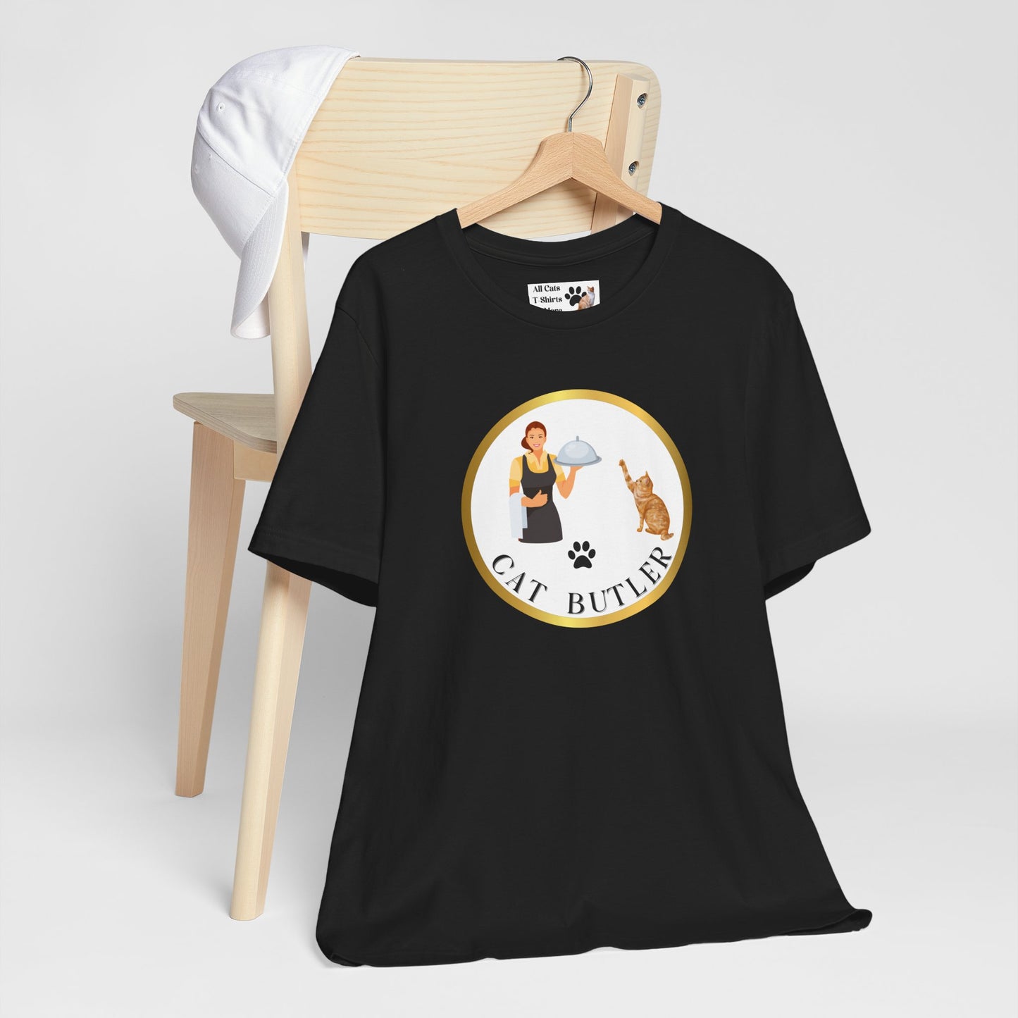 "Cat Butler" T-Shirt - With Vintage Style Design - (Unisex Jersey Short Sleeve Tee - Perfect Gift for Cat Lovers!)