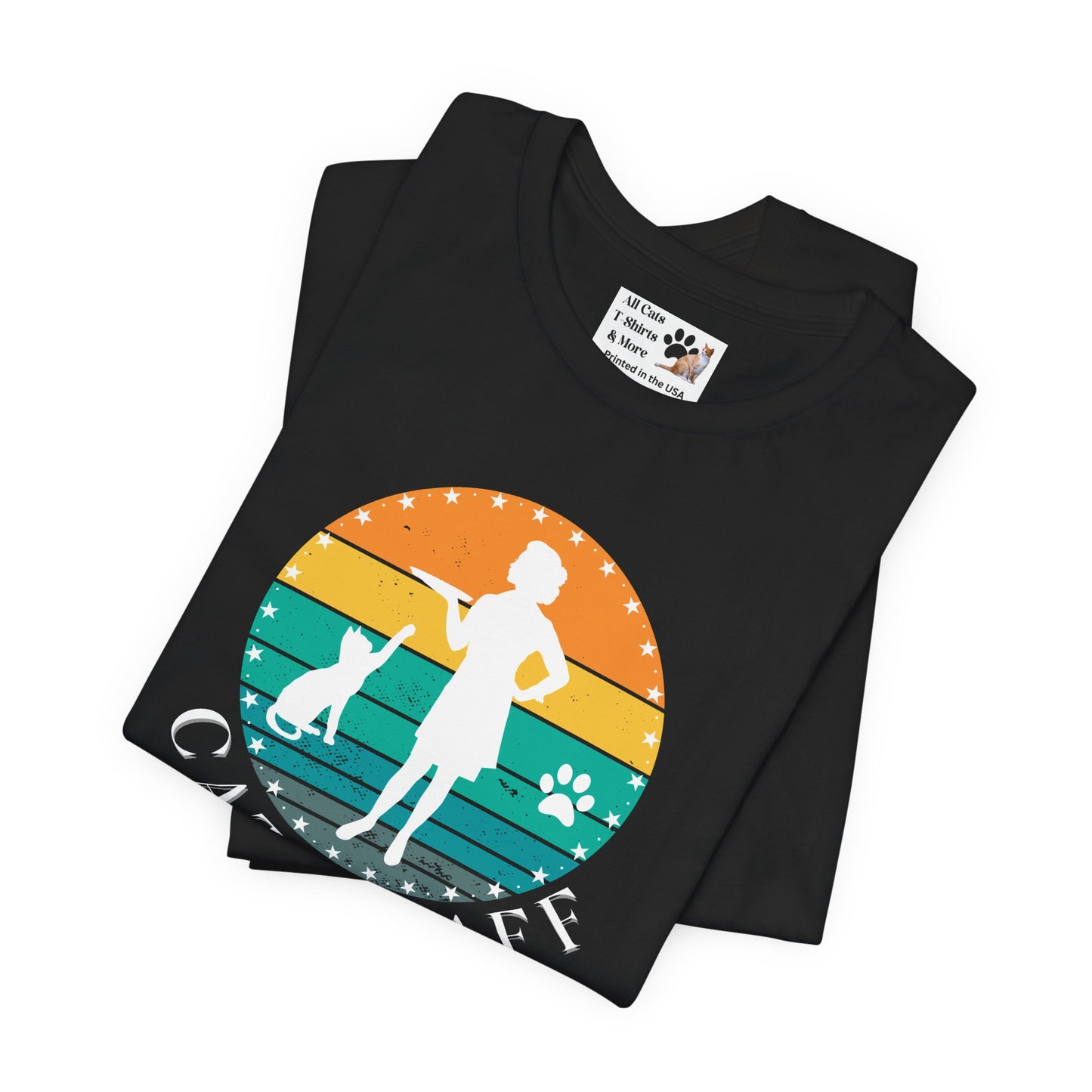 Cat Staff T-Shirt - (A Colorful "Vintage Sunset Style" Design, Unisex Jersey Short Sleeve Tee - Perfect for Cat Lovers!)