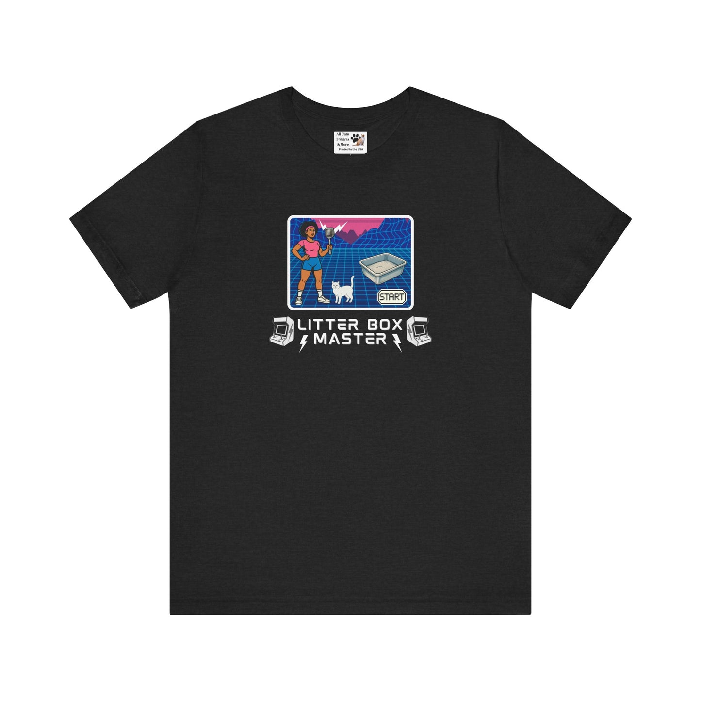 Litter Box Master T-Shirt [Tee #2] - (Funny Retro "Cat Litter Scooping Arcade Game" T-Shirt)