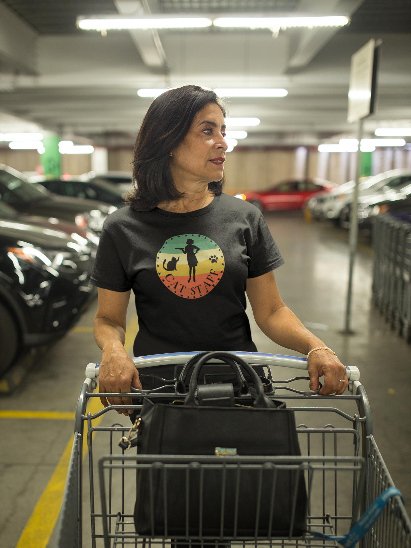 Cat Staff T-Shirt - (Vintage Sunset Style Design - Unisex Jersey Tee - Perfect Gift for Cat Lovers)