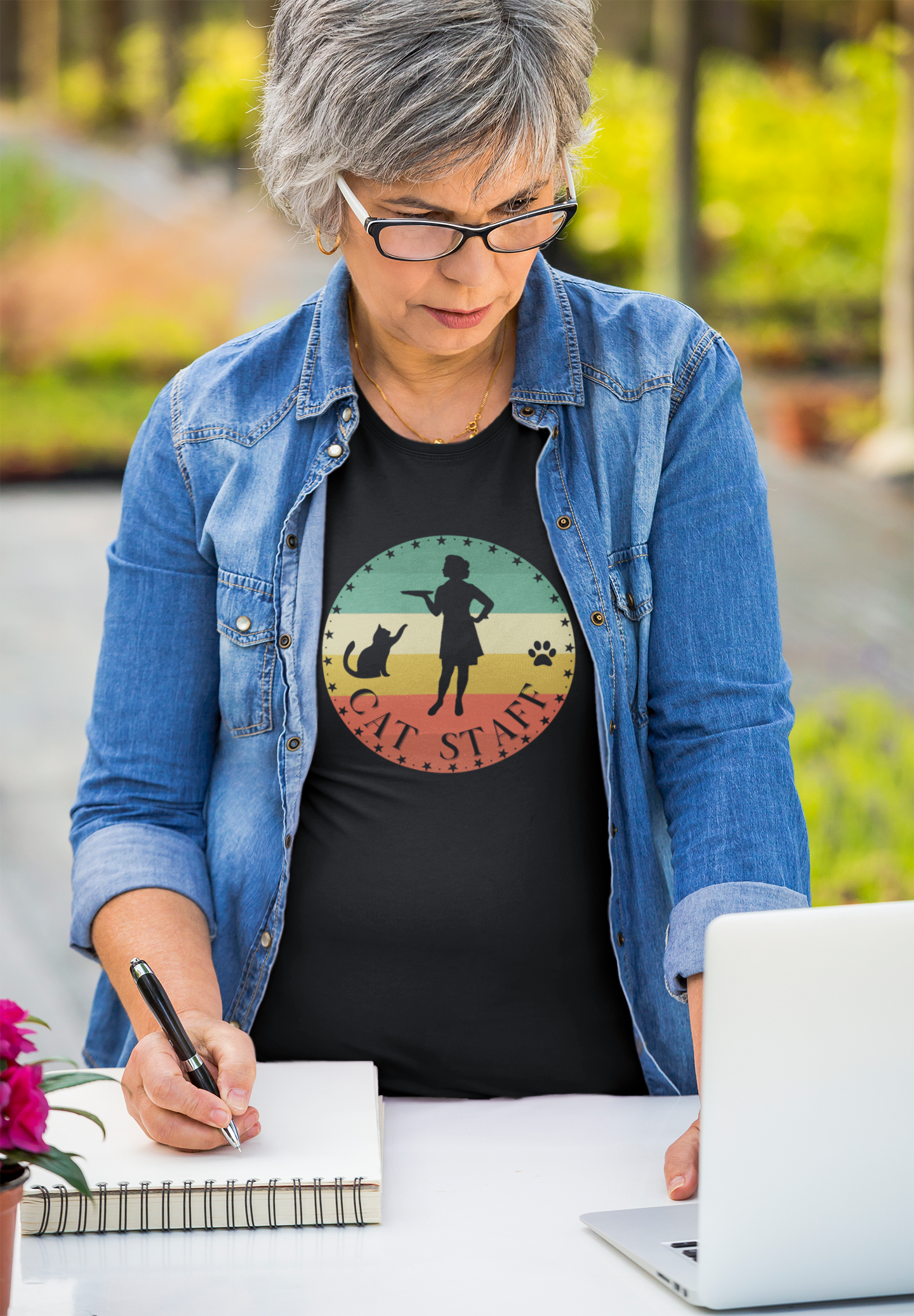 Cat Staff T-Shirt - (Vintage Sunset Style Design - Unisex Jersey Tee - Perfect Gift for Cat Lovers)