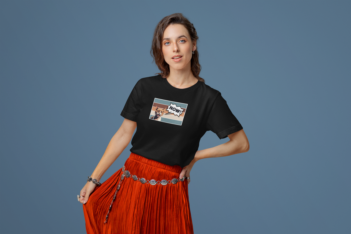 NOW CAT Graphic T-Shirt -Rectangle Design- (Funnny Cat Unisex Jersey Tee - Perfect for Cat Owners!)