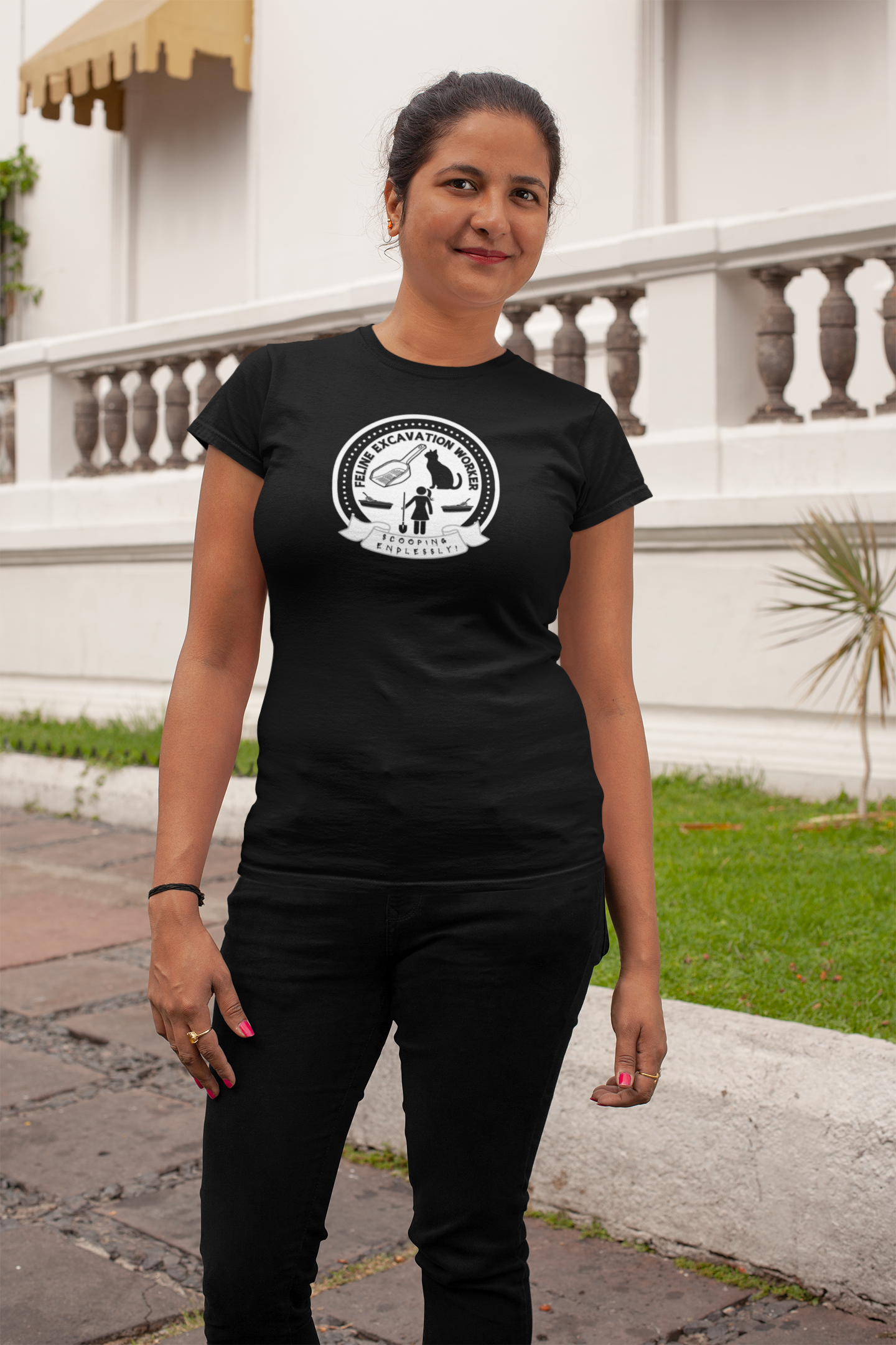 Fun Female Feline Excavation Worker Graphic T-Shirt - (Unisex Jersey Tee - Perfect for Cat Owners!)