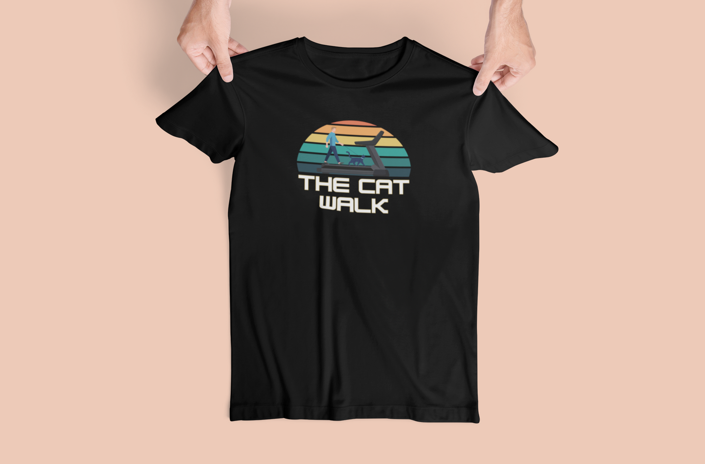 The "Cat Walk" Colorful Vintage Sunset T-Shirt [#2] - (Cat Fan Tee, Funny Cat Shirt, Retro Cat Owner Gift)
