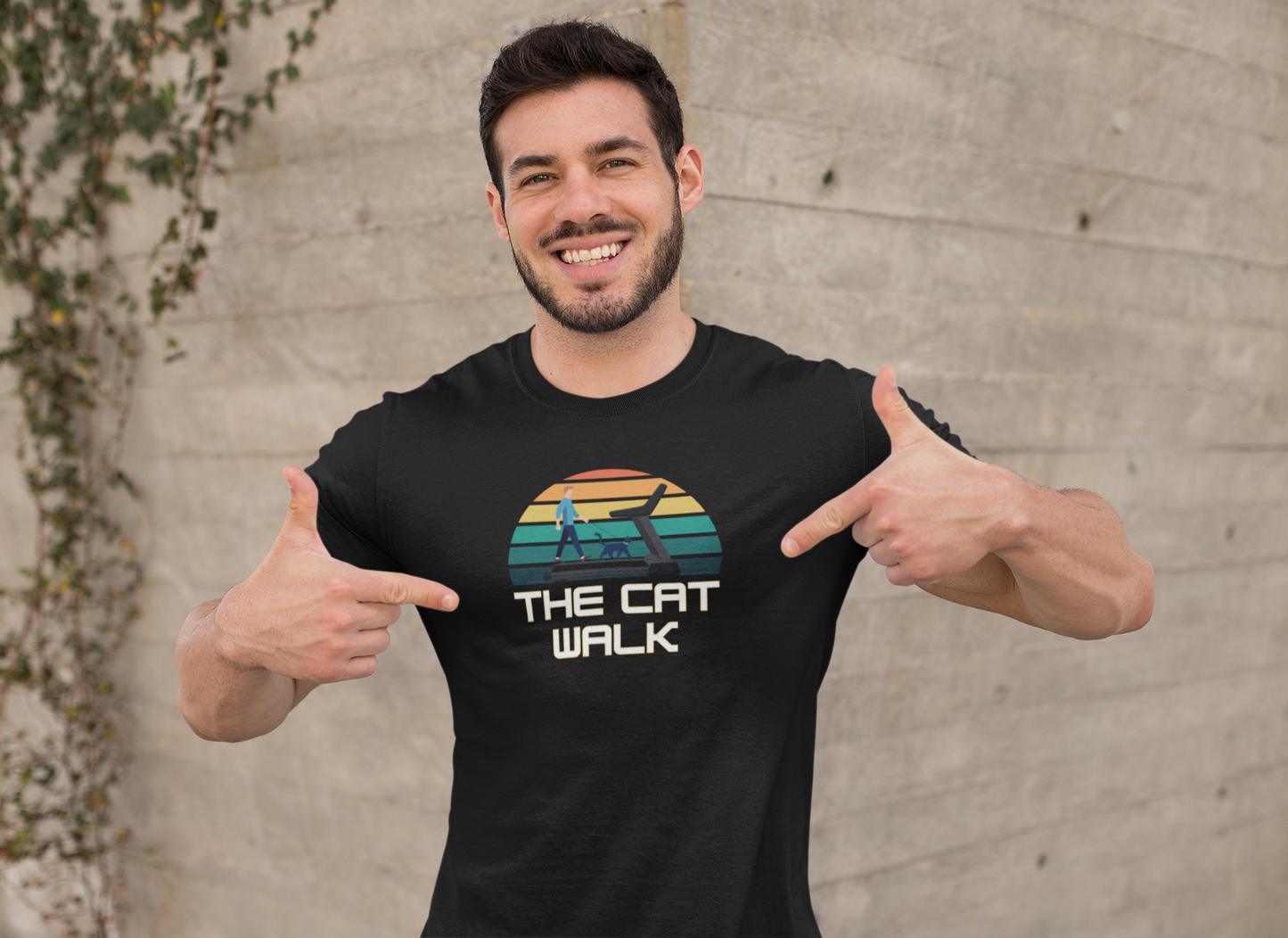 The "Cat Walk" Colorful Vintage Sunset T-Shirt [#2] - (Cat Fan Tee, Funny Cat Shirt, Retro Cat Owner Gift)