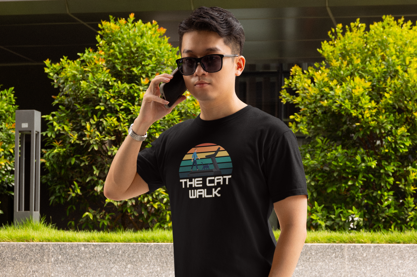 The "Cat Walk" Colorful Vintage Sunset T-Shirt [#2] - (Cat Fan Tee, Funny Cat Shirt, Retro Cat Owner Gift)