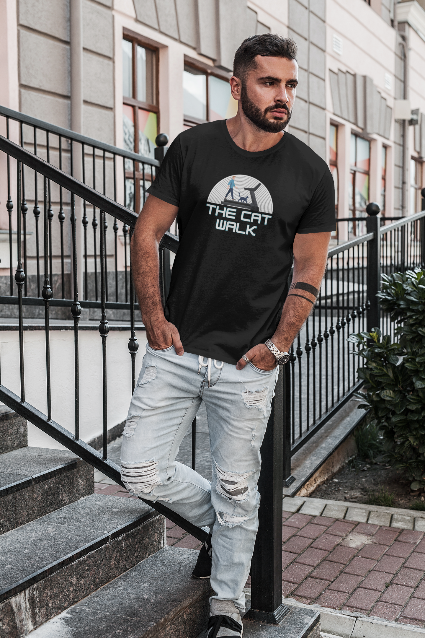 The "Cat Walk" Tee [#1] - (a Fun Cat T-Shirt for Cat Fans, Unique Cat Owner Shirt)