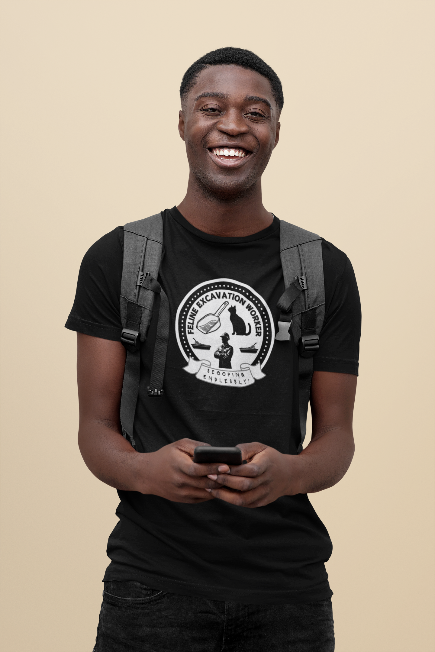 Fun Feline Excavation Worker Graphic T-Shirt - (Unisex Jersey Tee - Perfect for Cat Owners!)