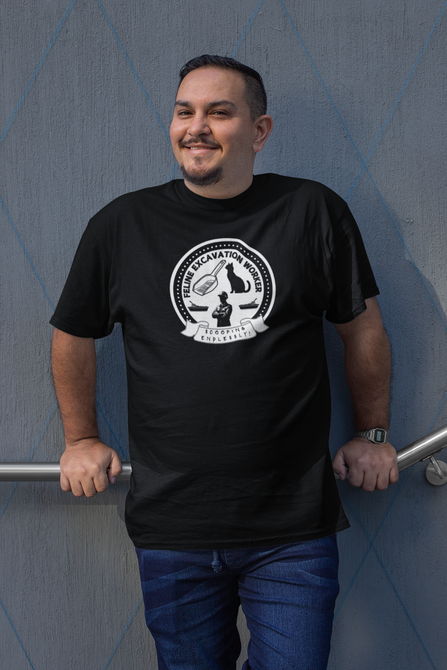 Fun Feline Excavation Worker Graphic T-Shirt - (Unisex Jersey Tee - Perfect for Cat Owners!)