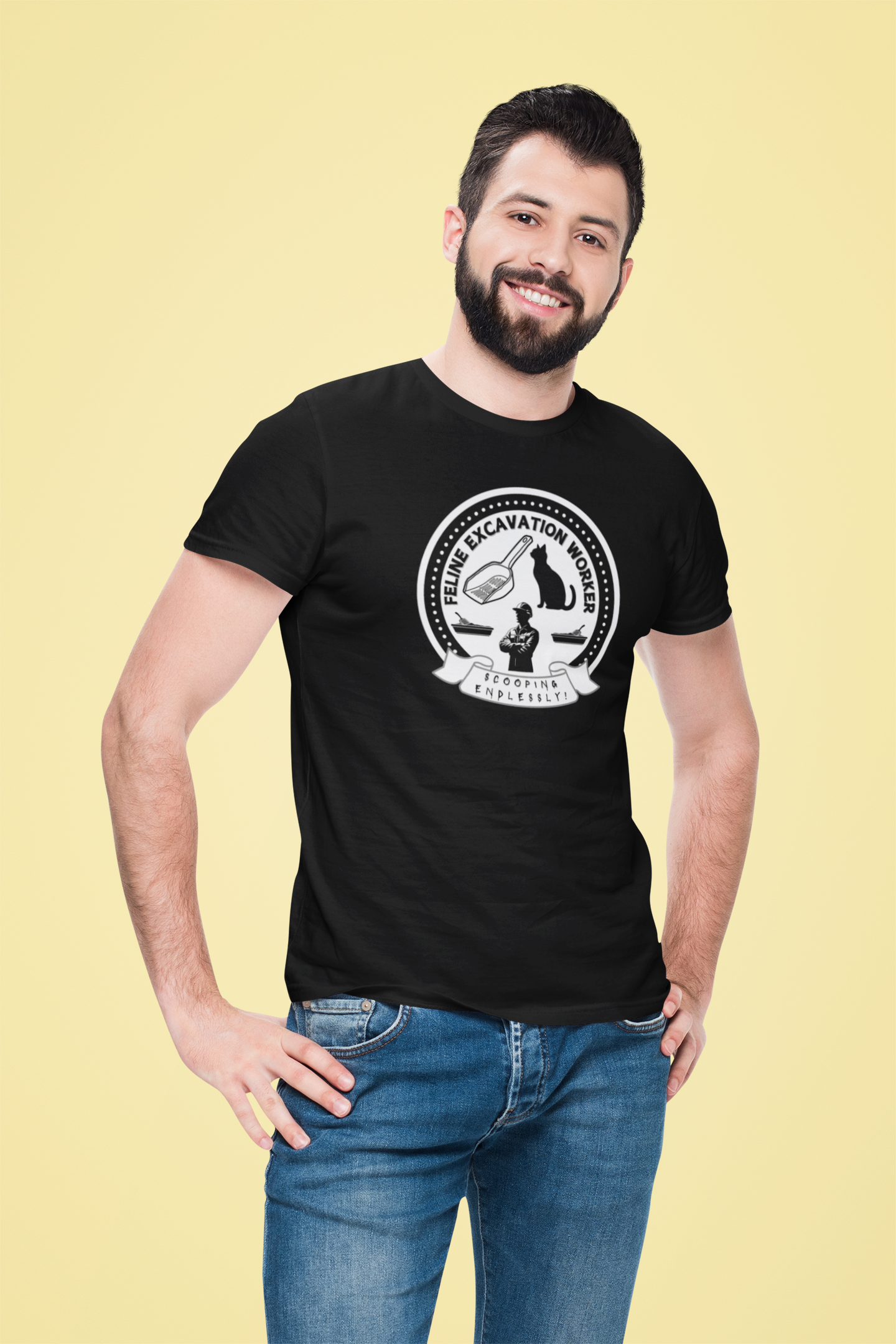Fun Feline Excavation Worker Graphic T-Shirt - (Unisex Jersey Tee - Perfect for Cat Owners!)