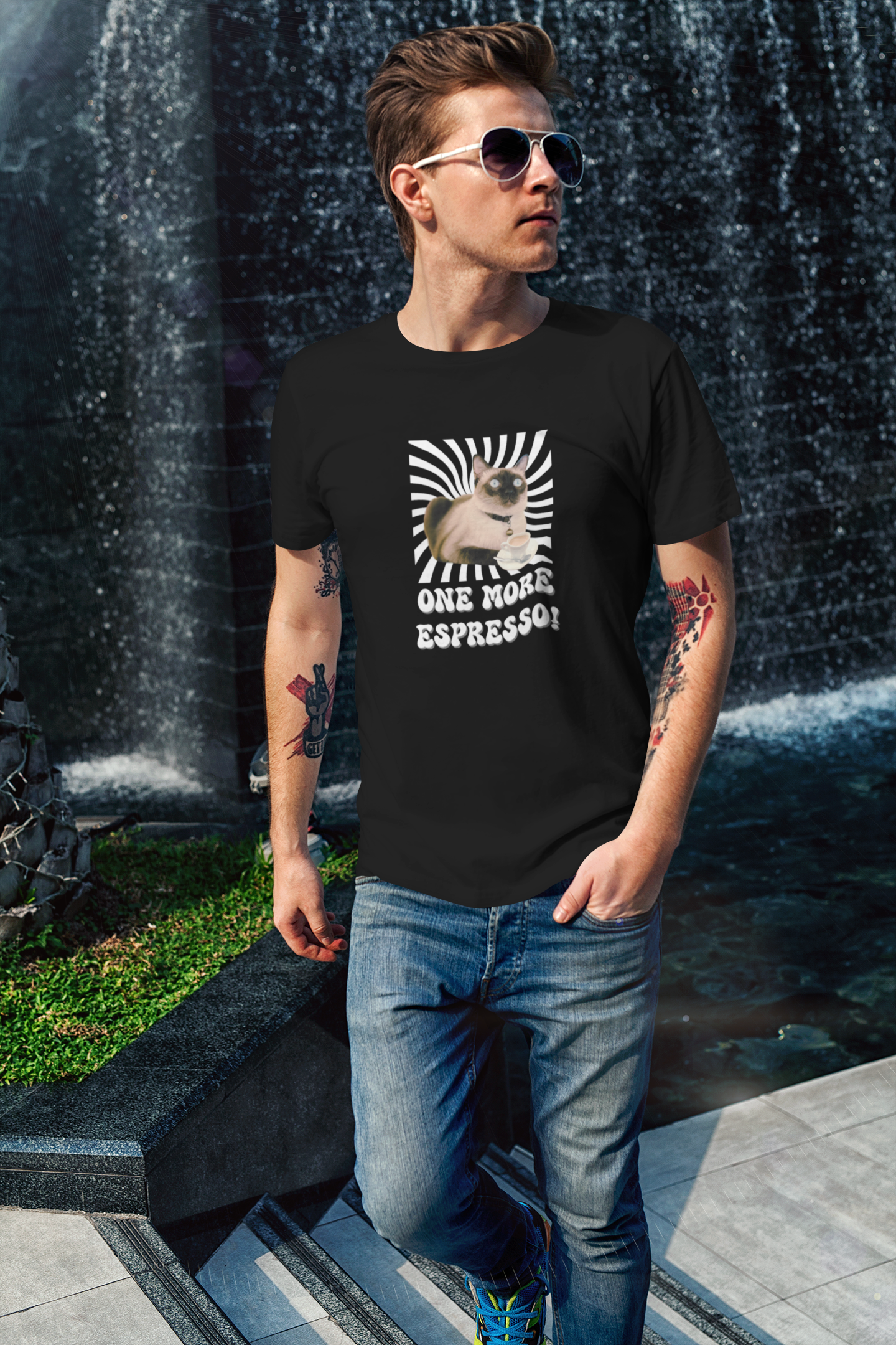 One More Espresso! - (Cat & Coffee T-Shirt #2, Color)