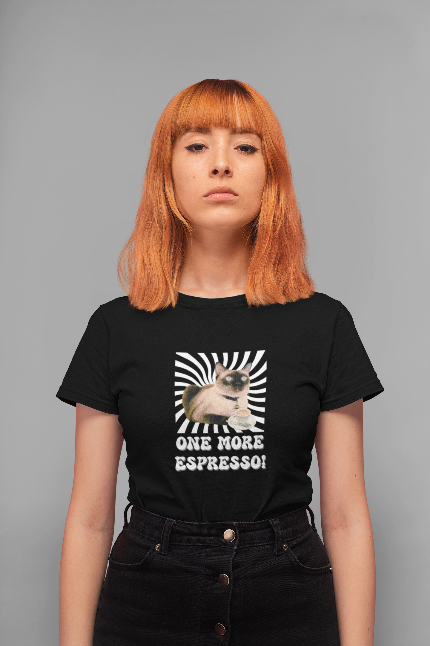 One More Espresso! - (Cat & Coffee T-Shirt #2, Color)