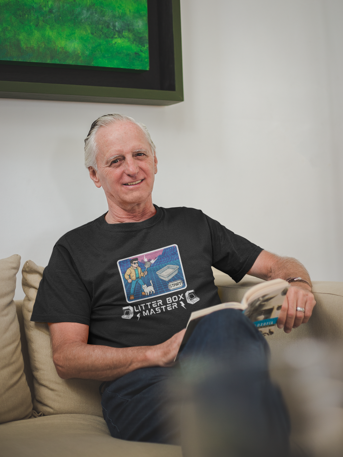 Litter Box Master T-Shirt [Tee #3] - (Funny Retro "Cat Litter Scooping Arcade Game" T-Shirt)