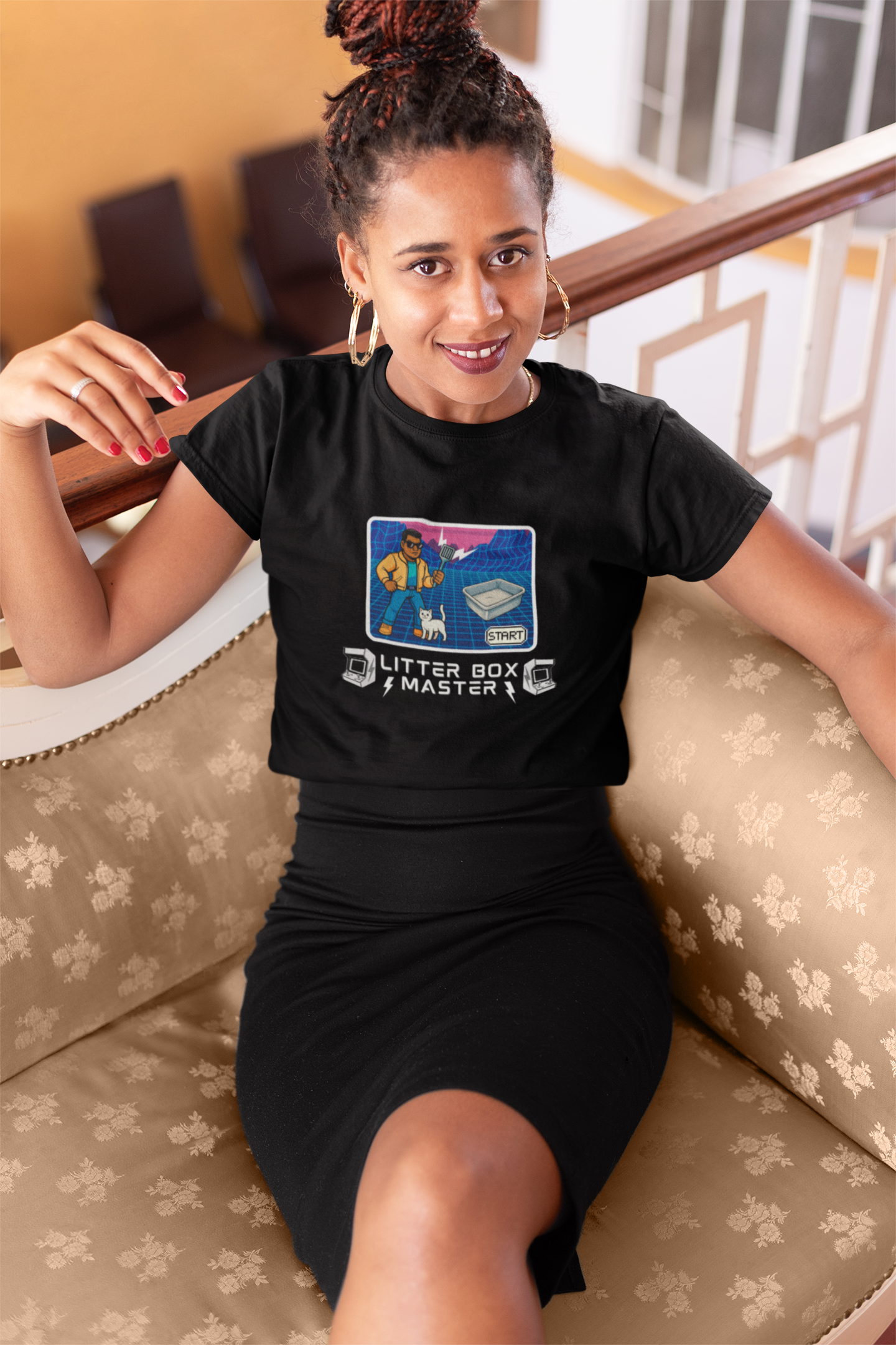 Litter Box Master T-Shirt [Tee #1] - (Funny Retro "Cat Litter Scooping Arcade Game" T-Shirt)