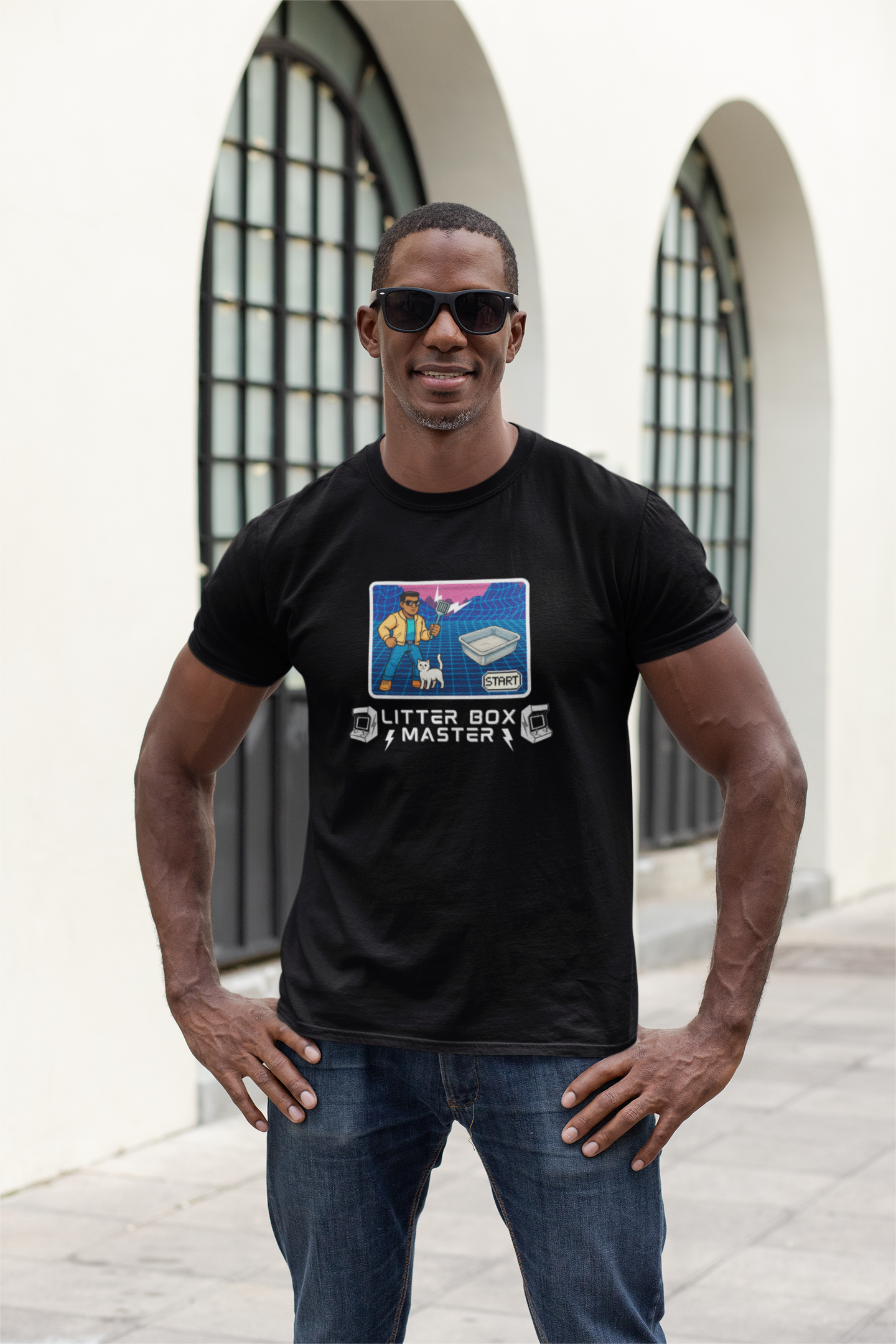 Litter Box Master T-Shirt [Tee #1] - (Funny Retro "Cat Litter Scooping Arcade Game" T-Shirt)
