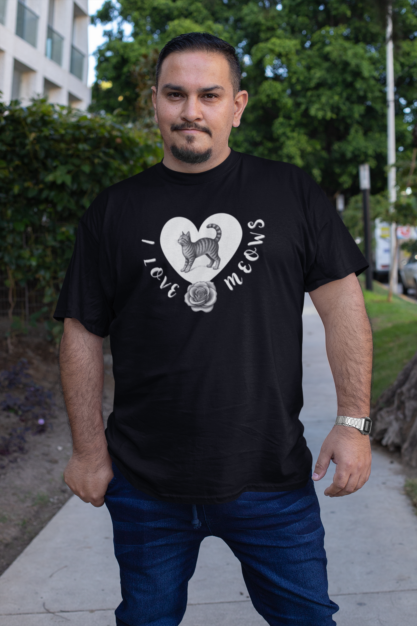 I Love Meows Cat Tee - (Tee #1, Heart, rose & cat T-shirt,  Cat Lover Graphic T-Shirt)