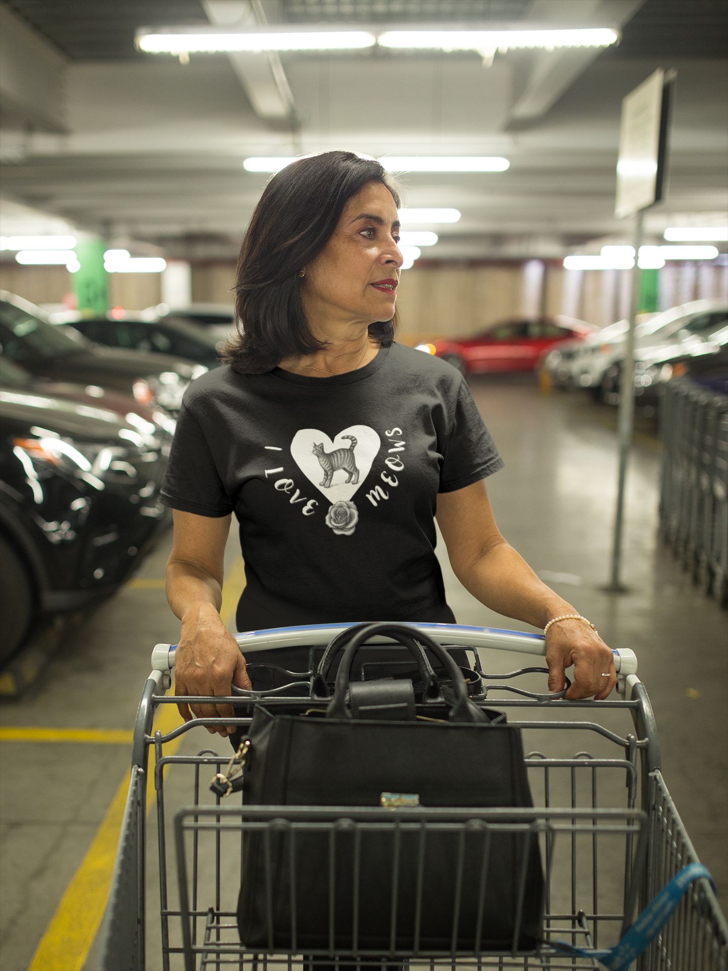 I Love Meows Cat Tee - (Tee #1, Heart, rose & cat T-shirt,  Cat Lover Graphic T-Shirt)