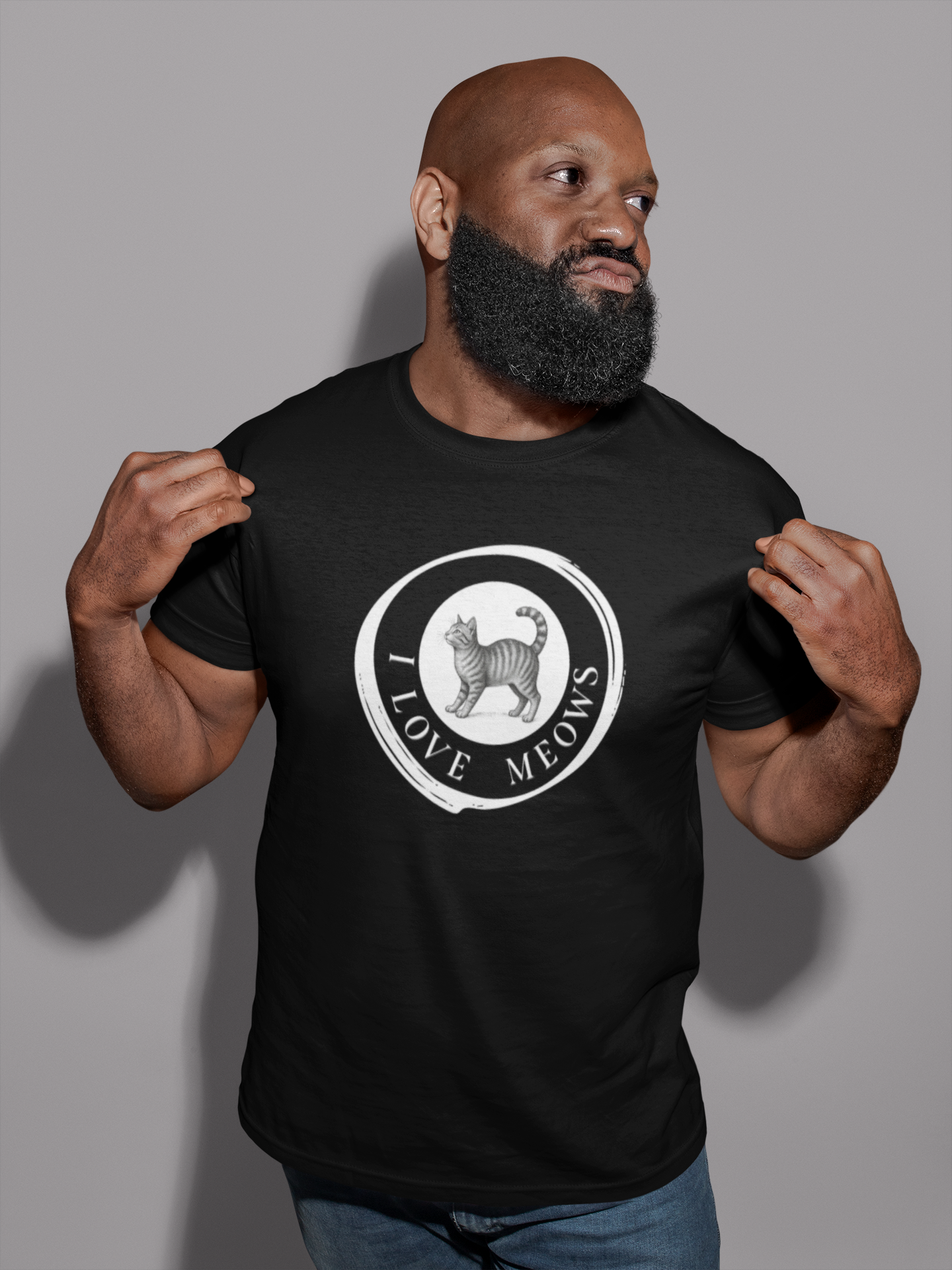 I Love Meows T-Shirt (Tee #2, Etched Cat in Brushed Circle for Cat People)