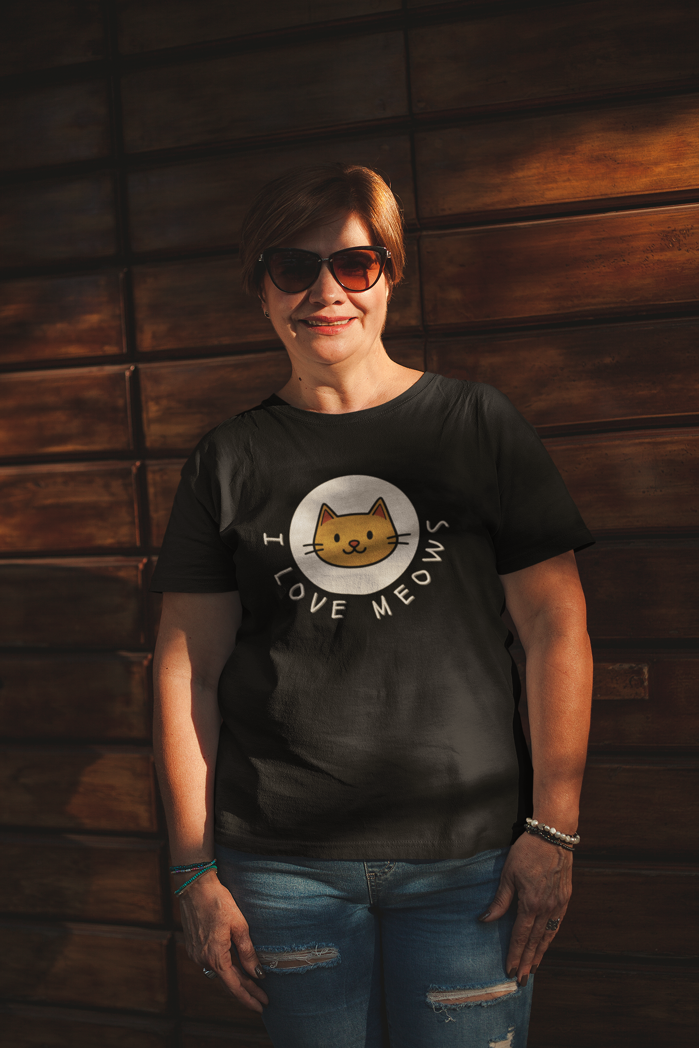 I Love Meows Cat T-Shirt - (Tee #5, Cute Orange Cat Graphic T-Shirt)