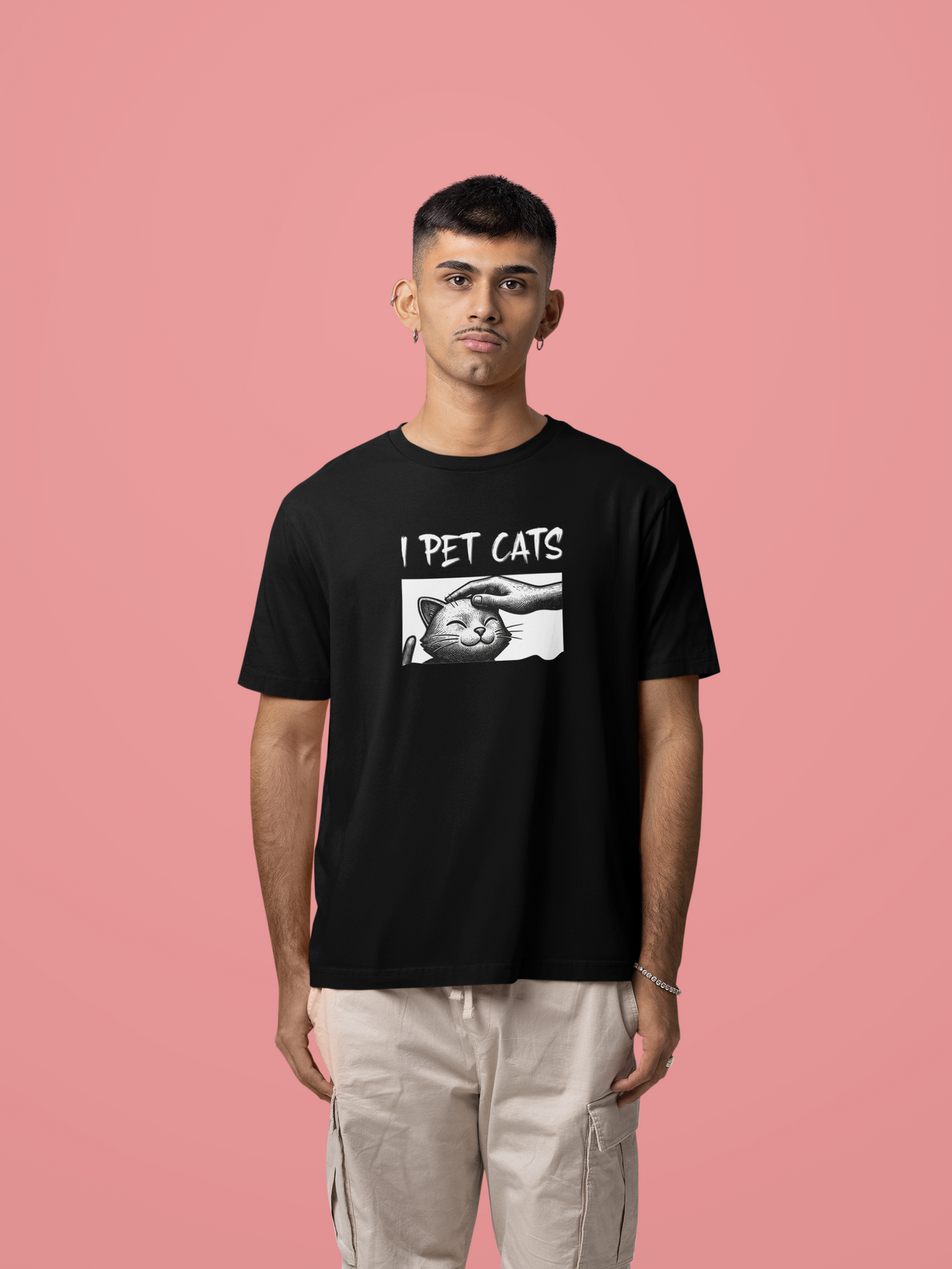 I Pet Cats T‑Shirt - (Cute Cat Head Patting Tee for Cat Lovers)