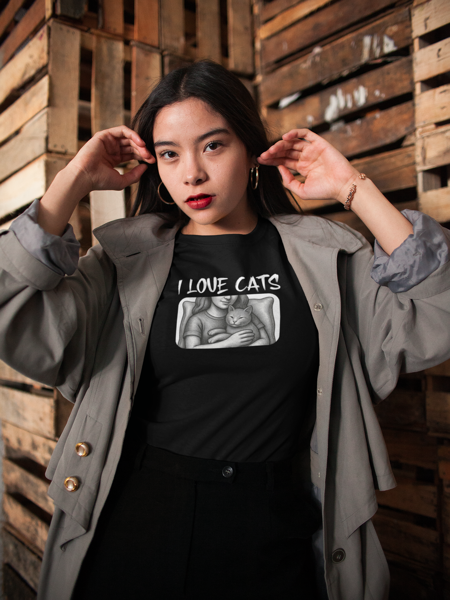I Love Cats T-Shirt — Cat Lover Graphic Tee with Cozy Cat Cuddle Illustration