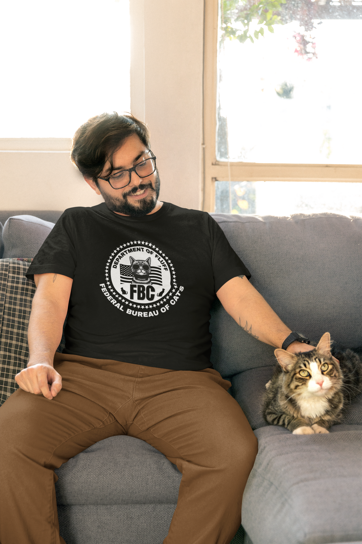 Federal Bureau of Cats T-Shirt - ("FBC, Department of Fluff, Funny Graphic Tee #2 for Cat Fans!)