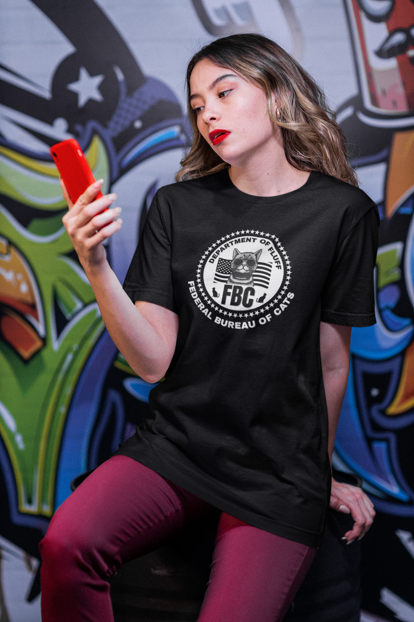 Federal Bureau of Cats T-Shirt - ("FBC, Department of Fluff, Funny Graphic Tee #2 for Cat Fans!)