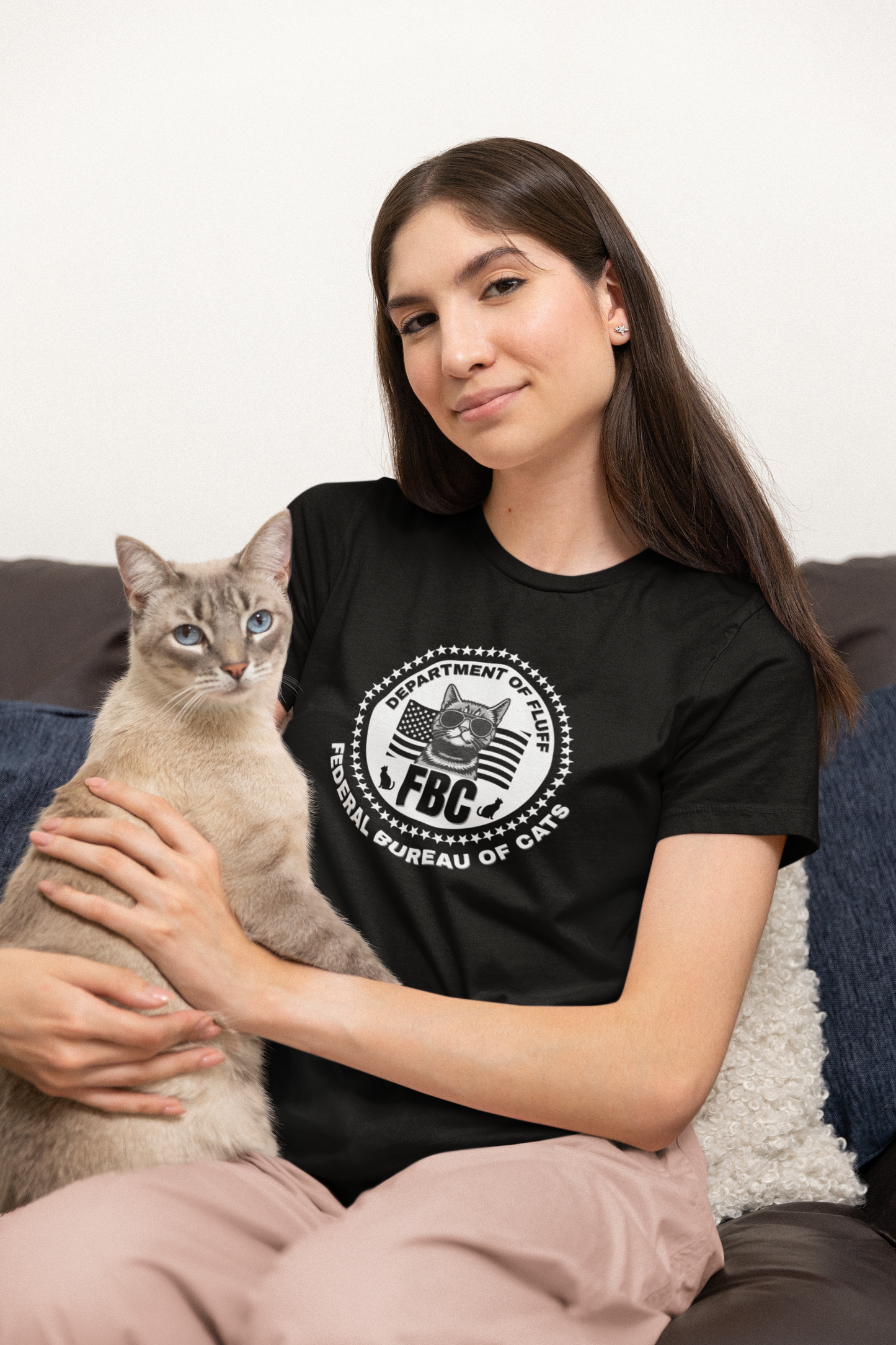 Federal Bureau of Cats T-Shirt - ("FBC, Department of Fluff, Funny Graphic Tee #2 for Cat Fans!)