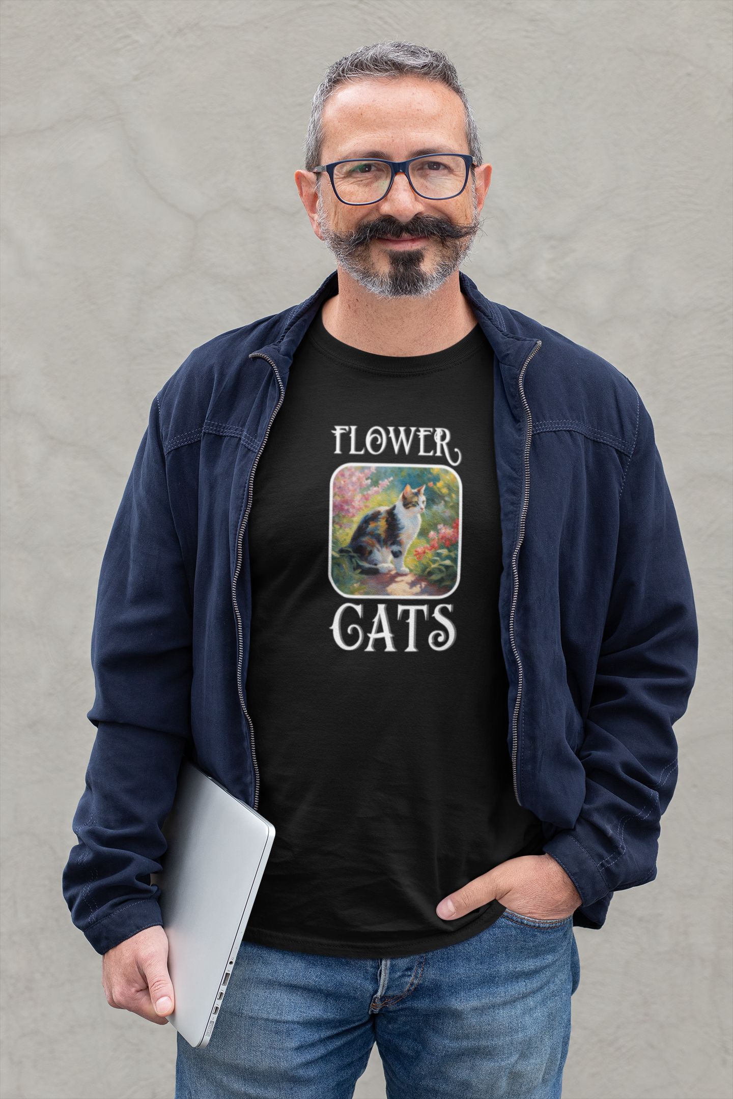 Flower Cats T-Shirt - (Flower Cat Tee #3, Calico Garden Cat T-Shirt for Cat Lovers, Cat Moms)
