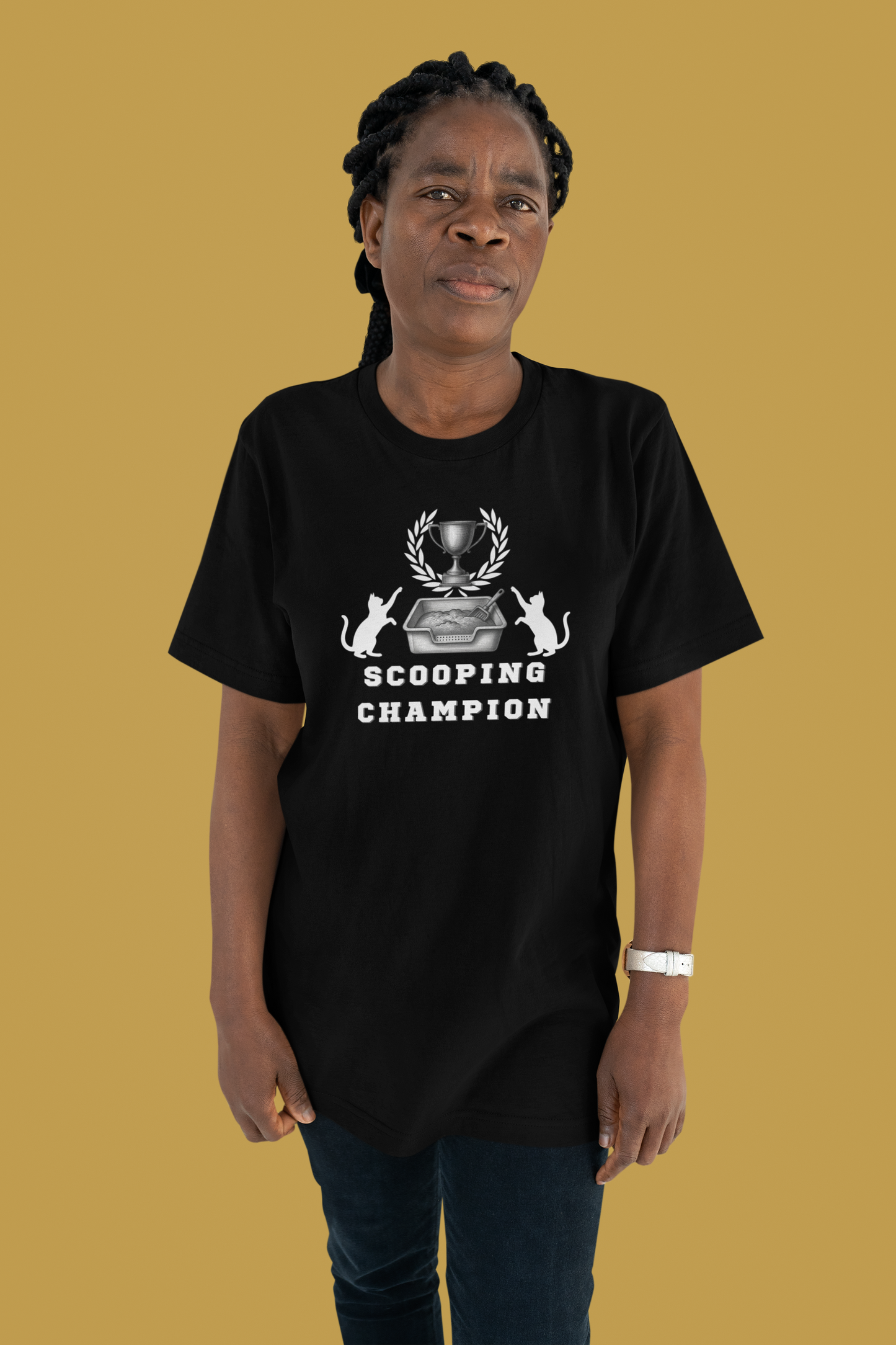 Scooping Champion T-Shirt - (Cat Litter Themed, Funny Cat Owner Tee)