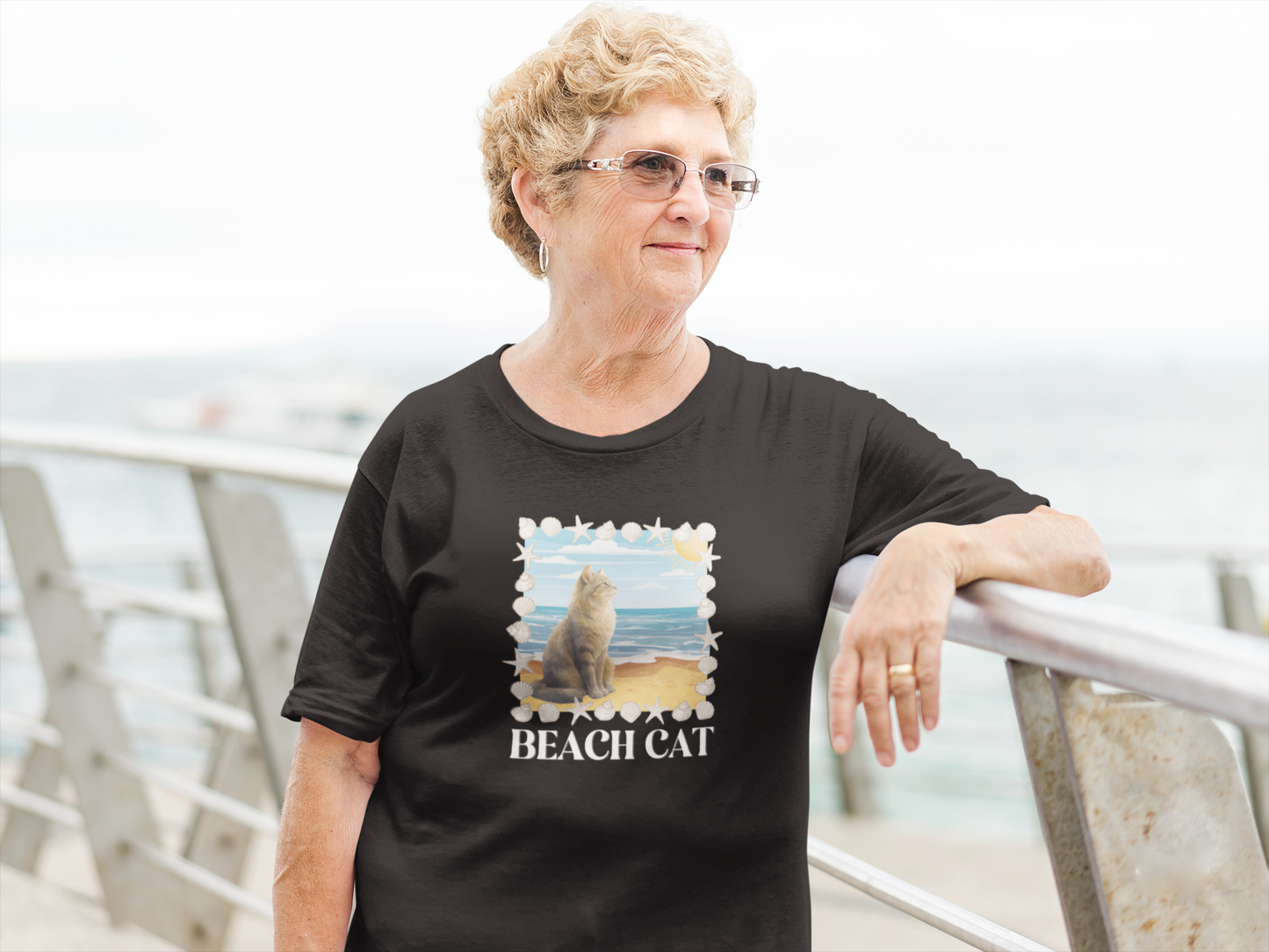 Beach Cat T-Shirt - (Vintage Coastal Cat Graphic Tee)