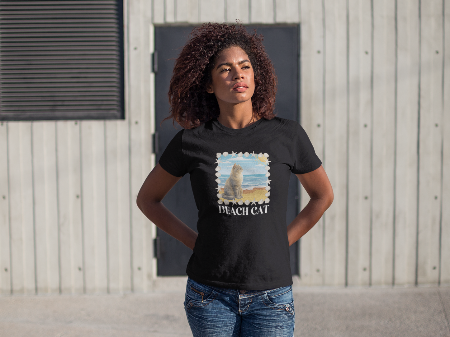 Beach Cat T-Shirt - (Vintage Coastal Cat Graphic Tee)